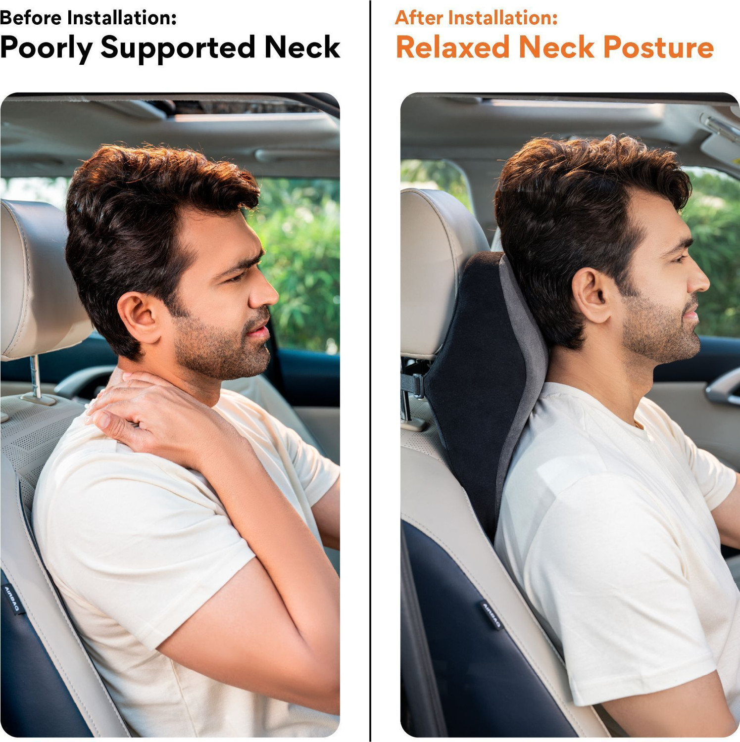 Image of FOVERA Black Memory Foam Car Pillow Cushion for Universal For Car