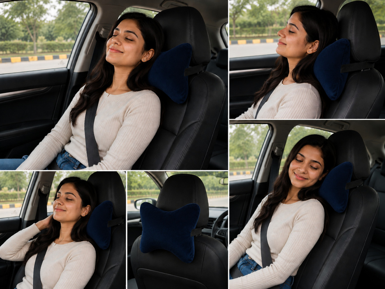 Image of Ethava Blue Cotton Car Pillow Cushion for Bajaj, Fiat, Force, Ford, Honda, Hyundai, Isuzu, Kia, MG, Mahindra, Maruti Suzuki