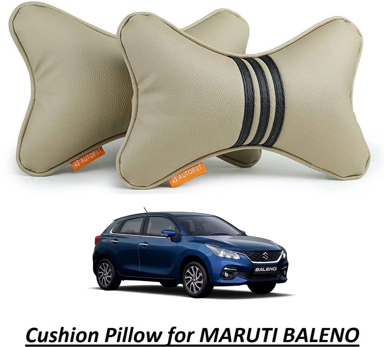 AUTOFIT Black, Beige Leather Car Pillow Cushion for Maruti Suzuki