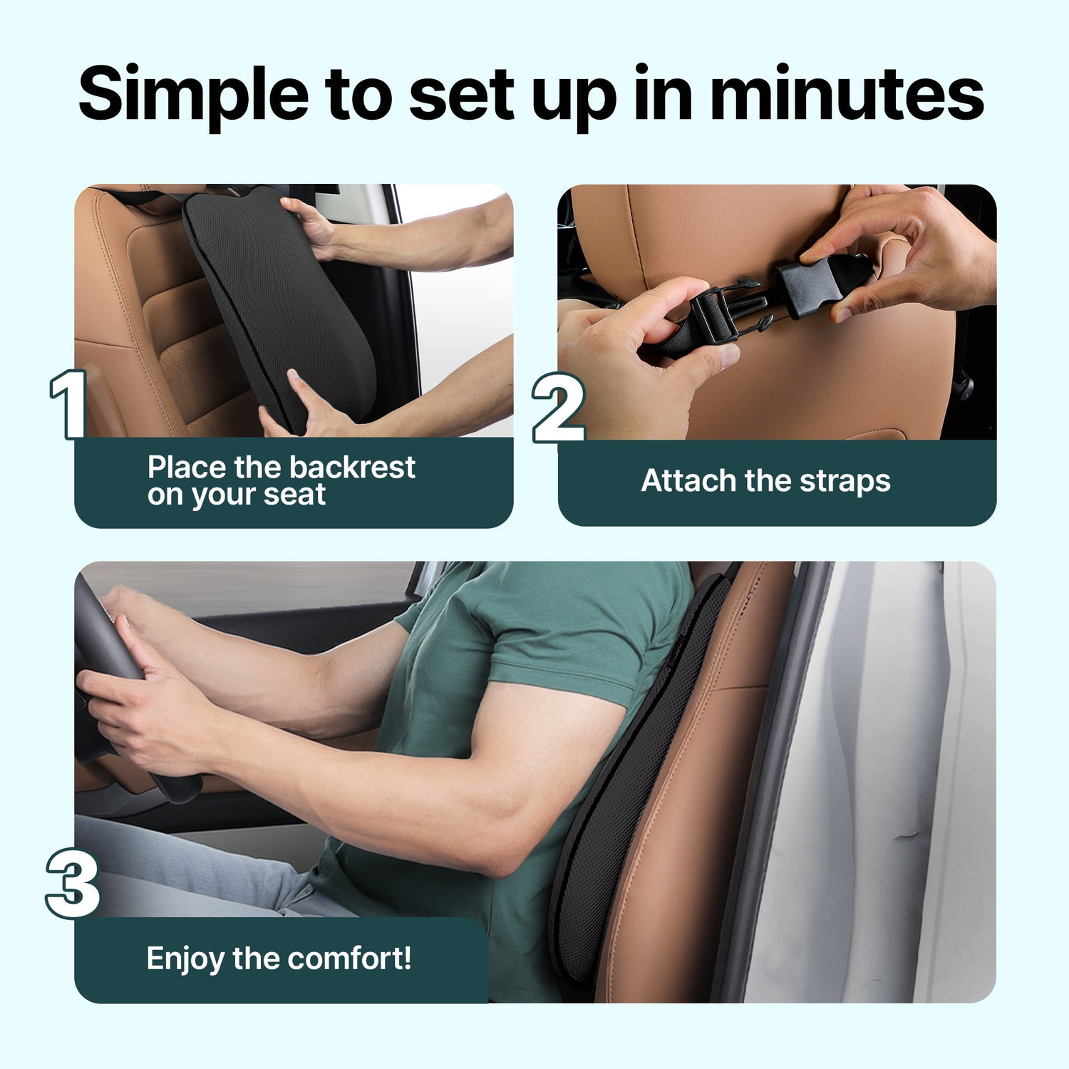 Image of Frido Black Memory Foam Car Pillow Cushion for Universal For Car