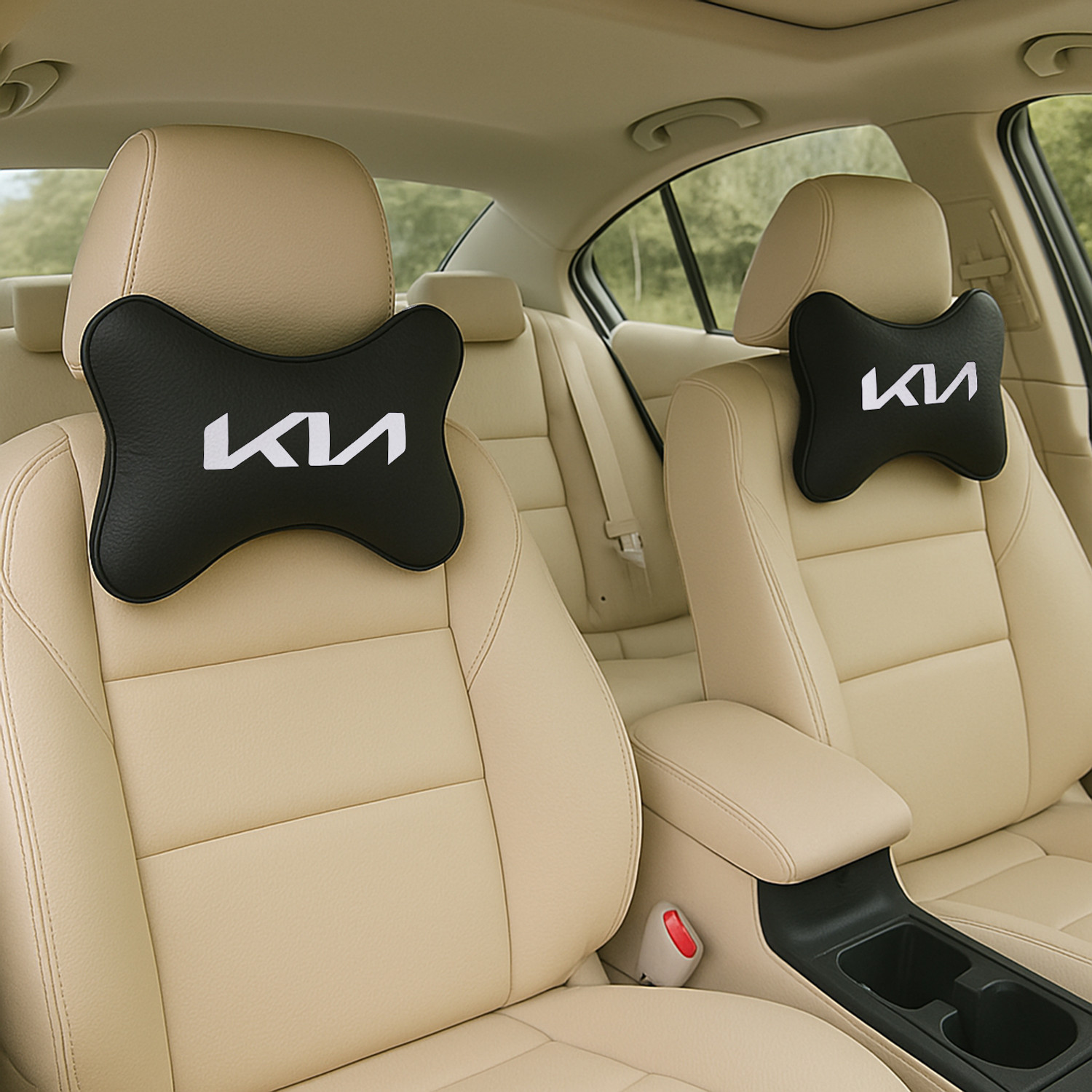 Image of MeeNaviCush Black Polyester Car Pillow Cushion for Kia (Oval, Pack of 2)