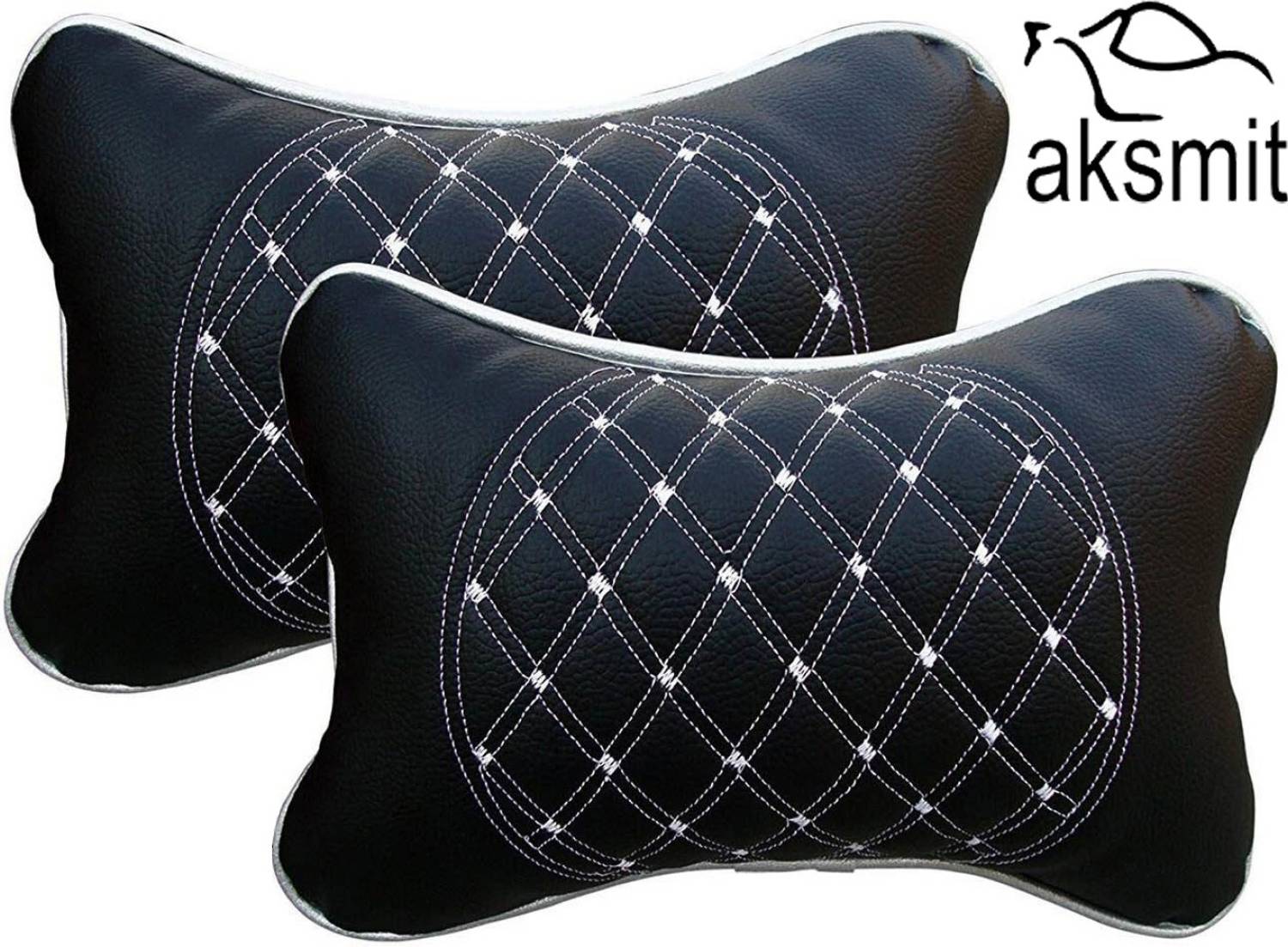 aksmit Black, White Leatherite Car Pillow Cushion for Universal For Car