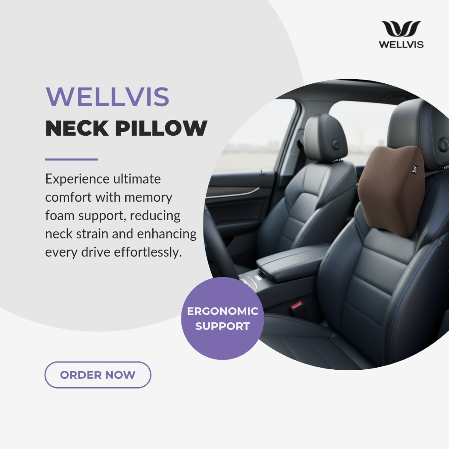 Image of Wellvis Brown Memory Foam Car Pillow Cushion for Universal For Car