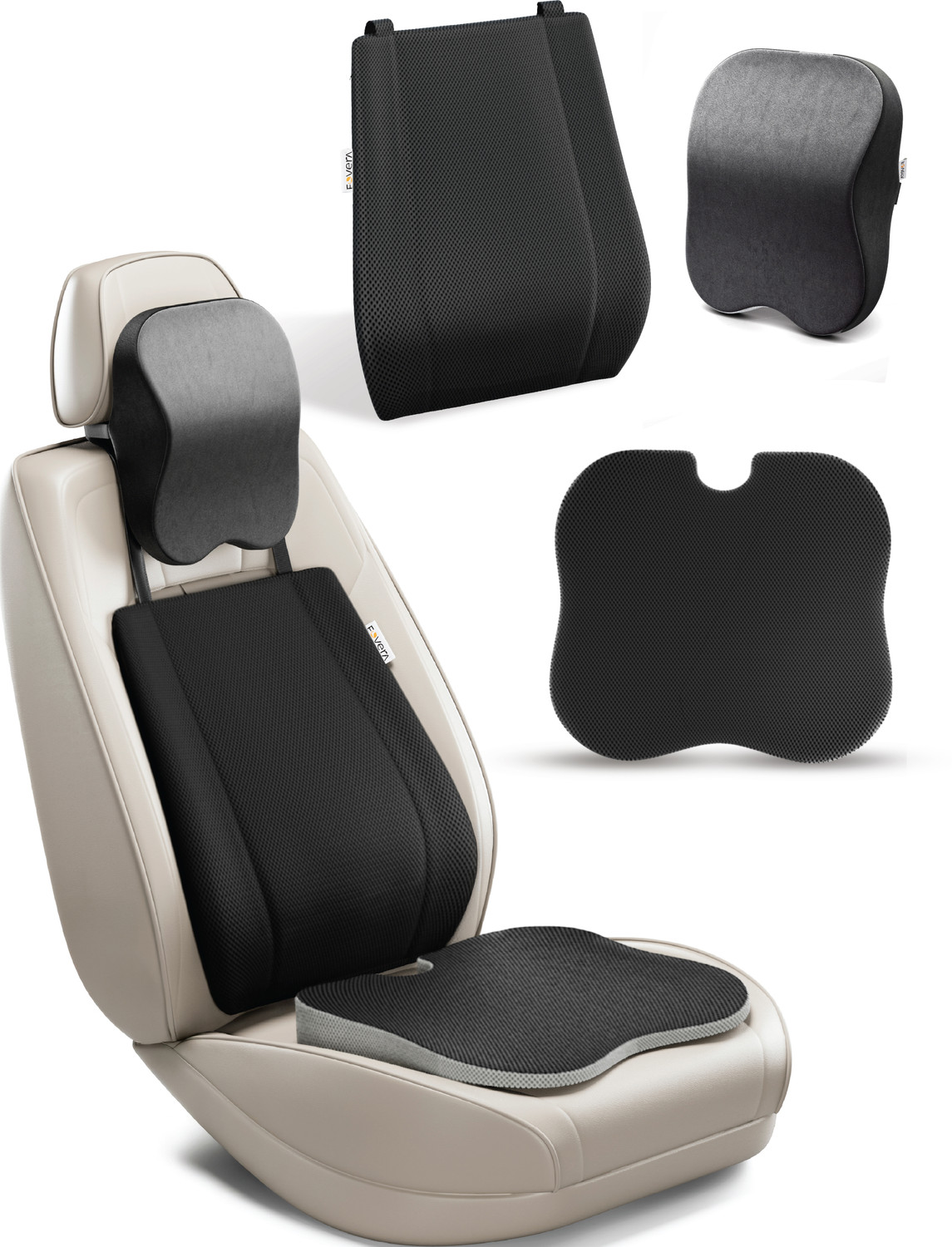 Image of FOVERA Black Memory Foam Car Pillow Cushion for Universal For Car