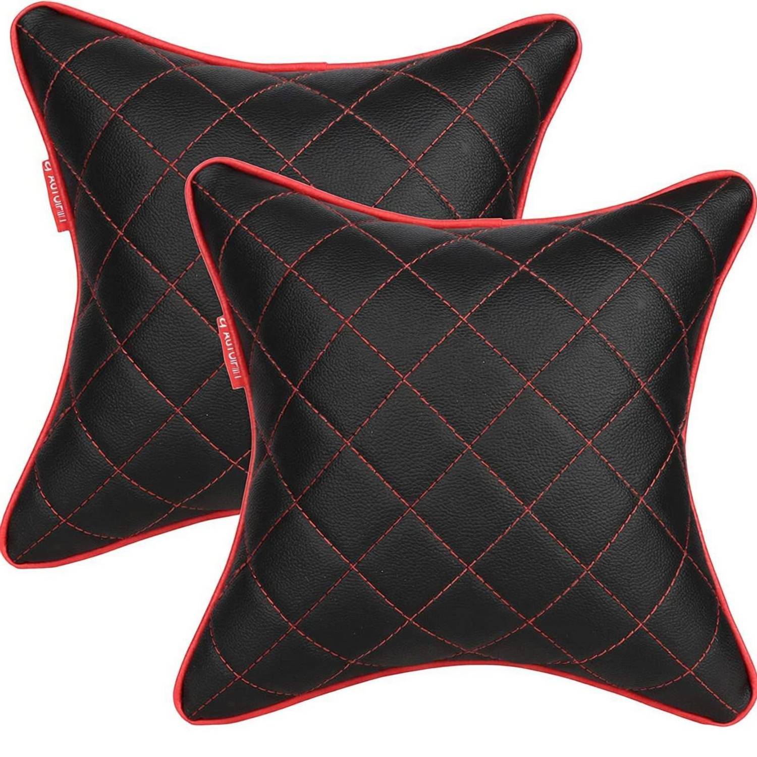 AUTOFIT Black, Red Leather Car Pillow Cushion for Universal For Car