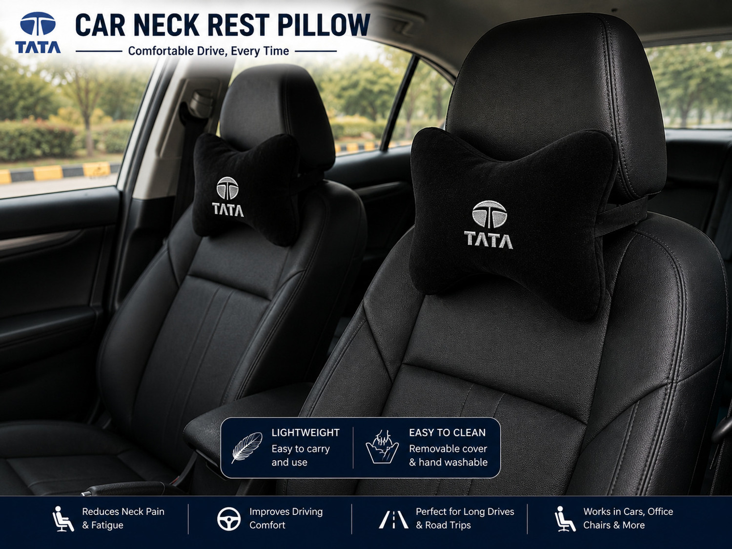 Image of kioni Black Polyester Car Pillow Cushion for Tata