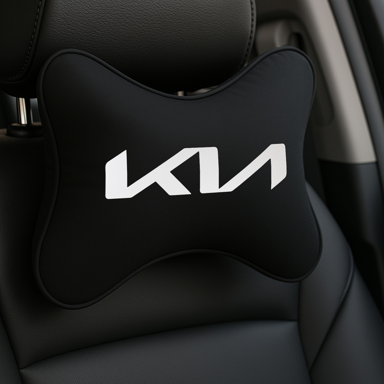 Image of MeeNaviCush Black Polyester Car Pillow Cushion for Kia (Oval, Pack of 2)