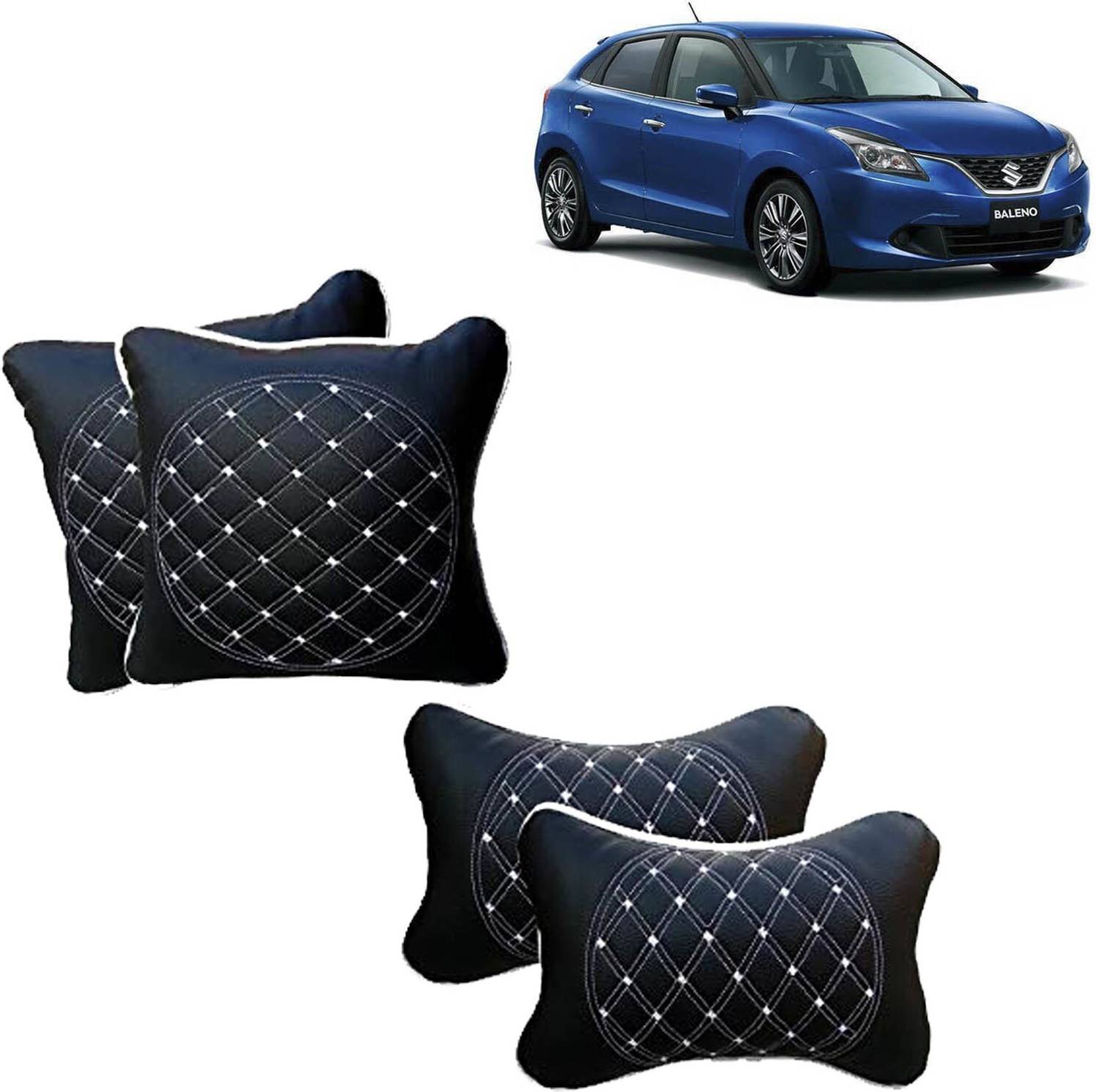 aksmit Black, White Leatherite Car Pillow Cushion for Maruti Suzuki