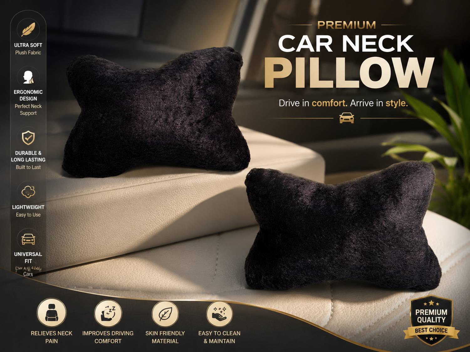 kioni Black Polyester Car Pillow Cushion - Image 2