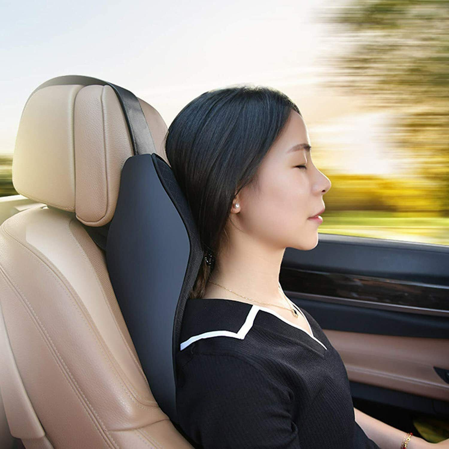 Image of romj Black Memory Foam Car Pillow Cushion for Universal For Car