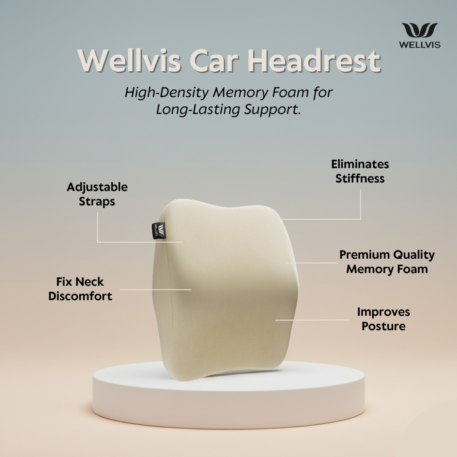 Image of Wellvis Beige Memory Foam Car Pillow Cushion for Universal For Car