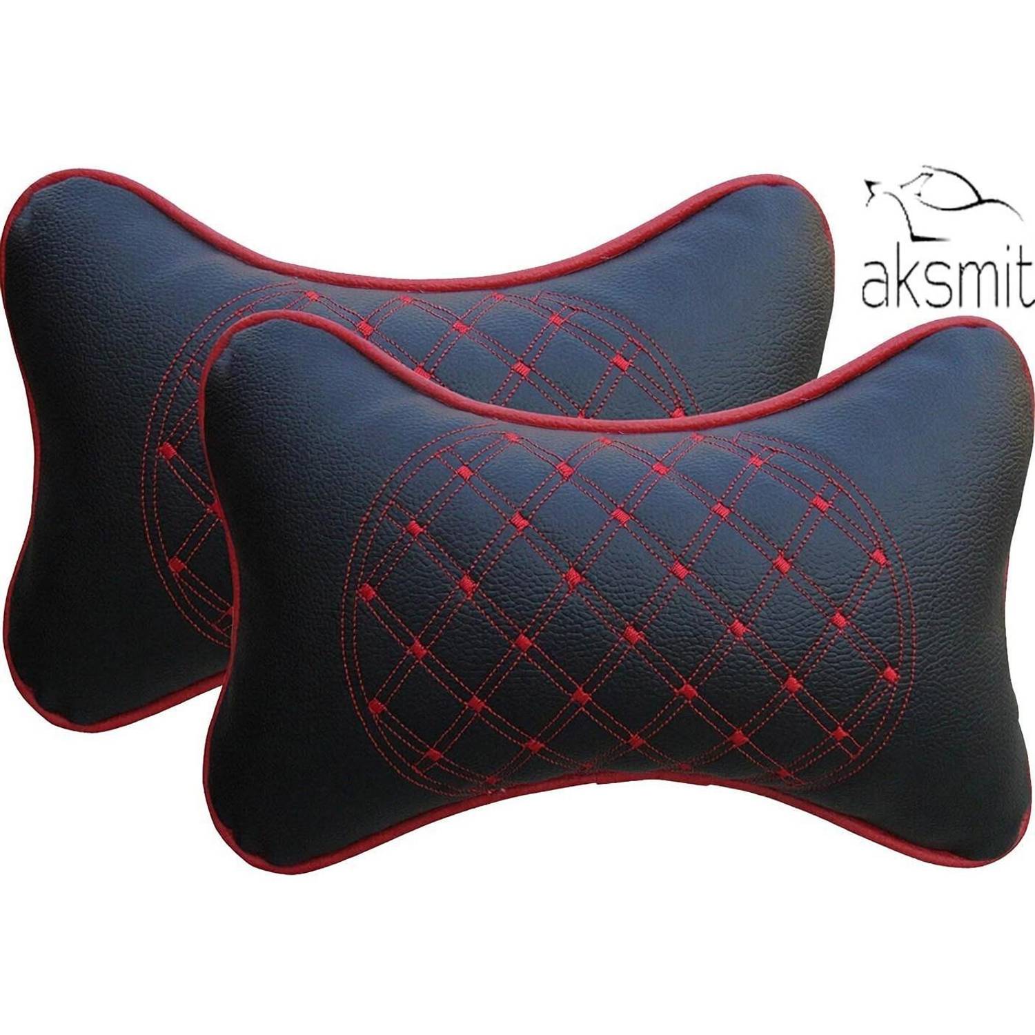 aksmit Black, Red Leatherite Car Pillow Cushion for Universal For Car