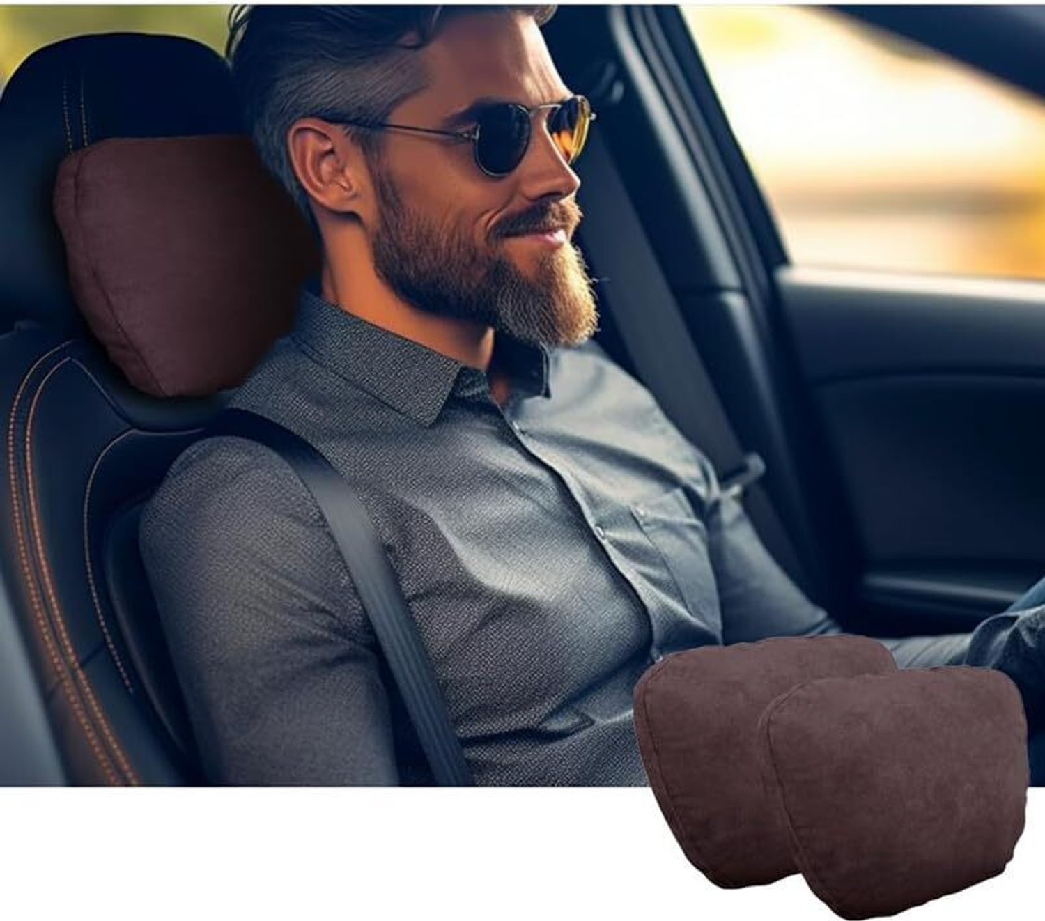 Image of Edylinn Brown Polyester, Cotton Car Pillow Cushion for Universal For Car