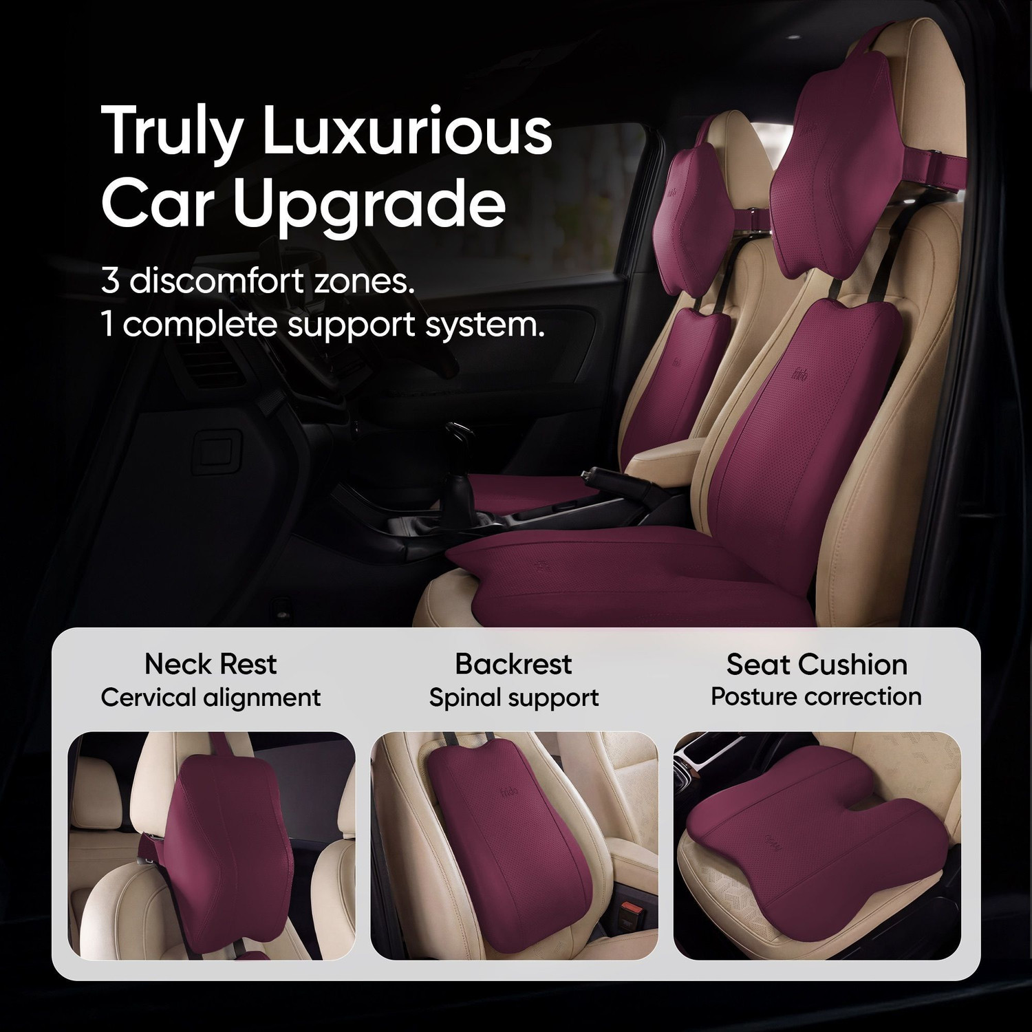 Image of Frido Maroon Leatherite Car Pillow Cushion for Universal For Car