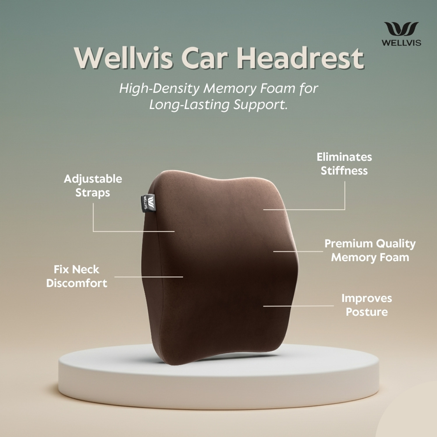 Image of Wellvis Brown Memory Foam Car Pillow Cushion for Universal For Car