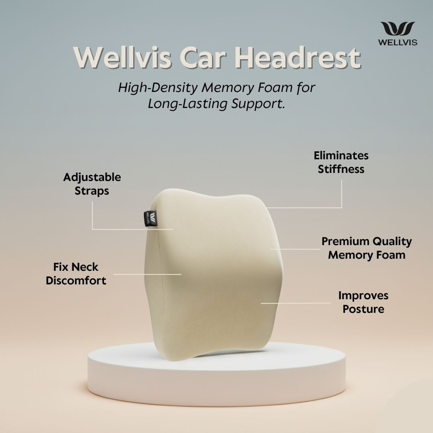 Image of Wellvis Beige Memory Foam Car Pillow Cushion for Universal For Car