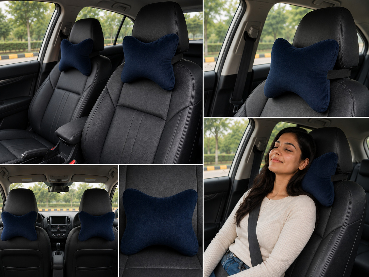 Image of Ethava Blue Cotton Car Pillow Cushion for Bajaj, Fiat, Force, Ford, Honda, Hyundai, Isuzu, Kia, MG, Mahindra, Maruti Suzuki
