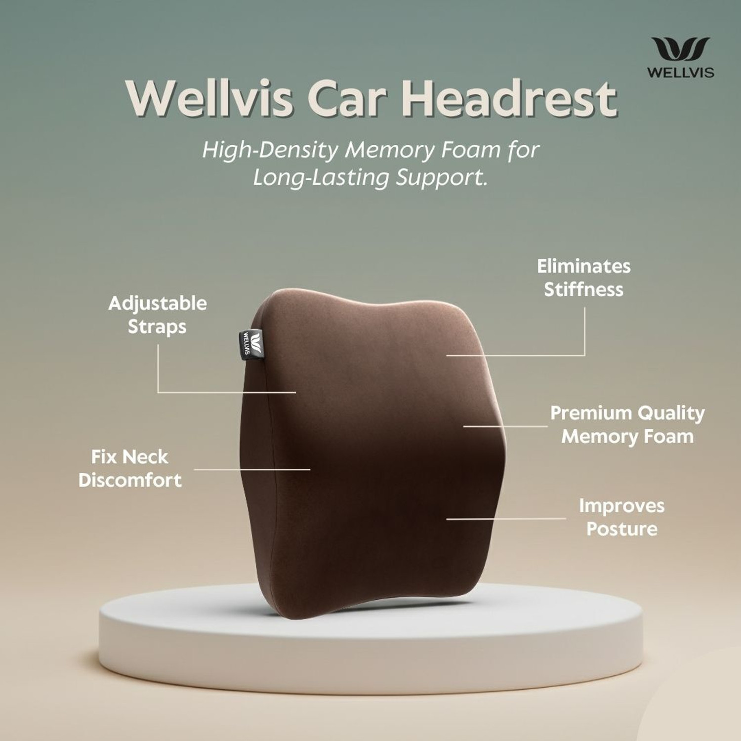 Image of Wellvis Brown Memory Foam Car Pillow Cushion for Universal For Car