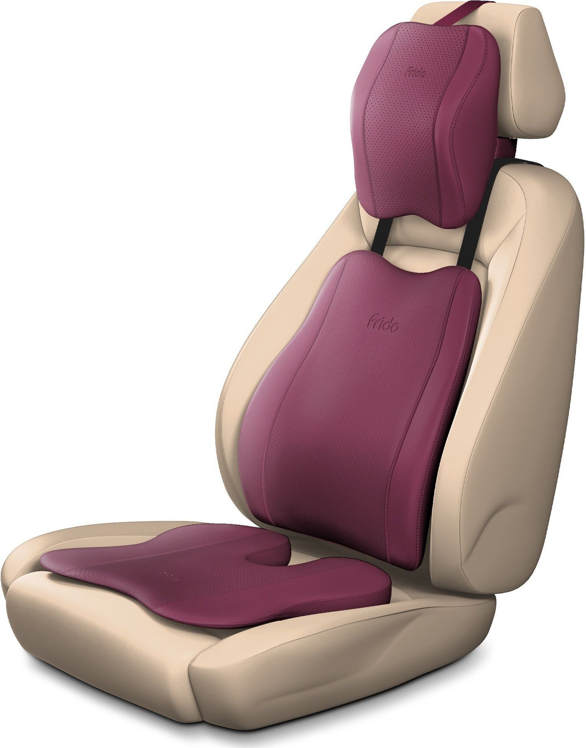 Image of Frido Maroon Leatherite Car Pillow Cushion for Universal For Car