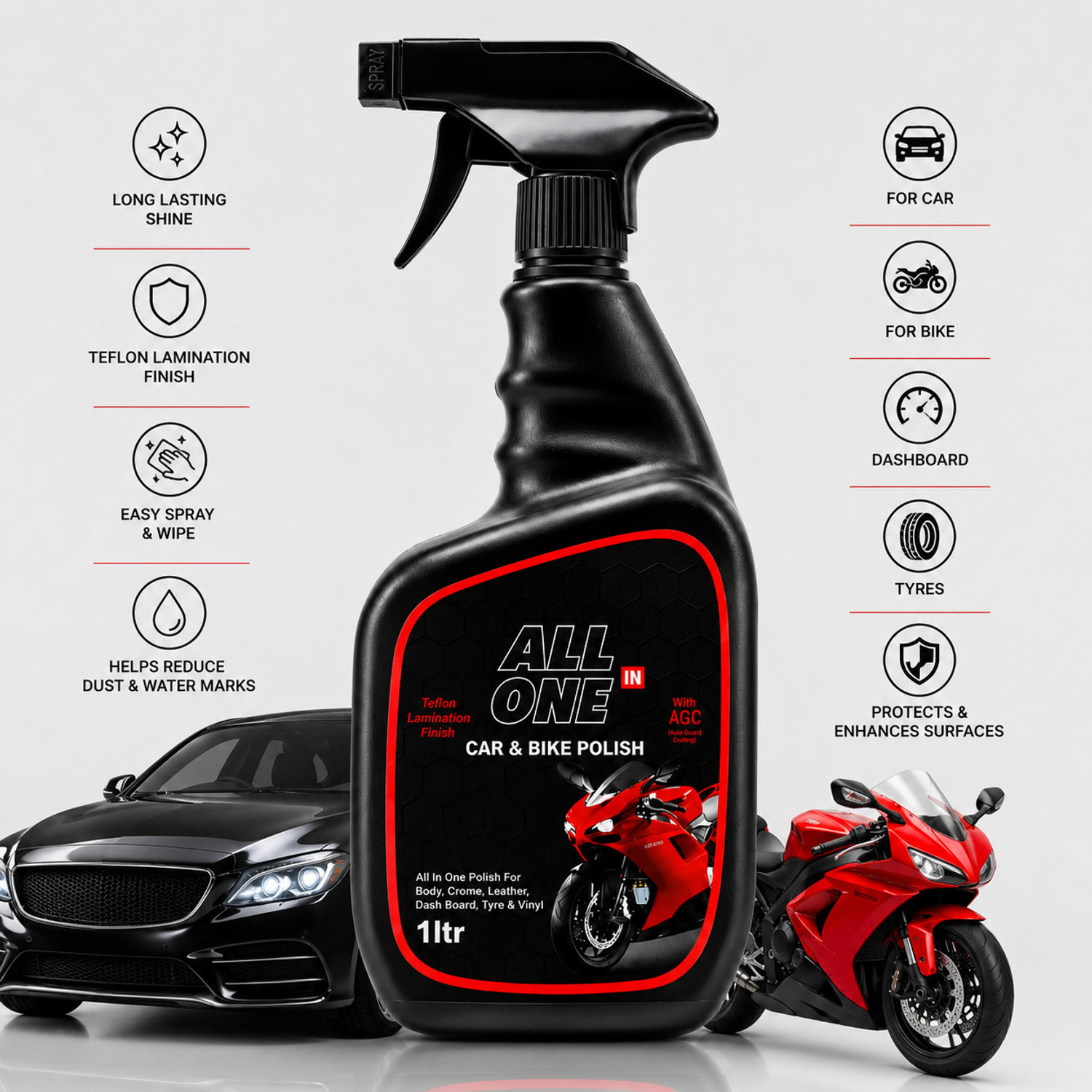 Image of amwax Liquid Car Polish for Leather, Tyres, Dashboard, Exterior, Bumper