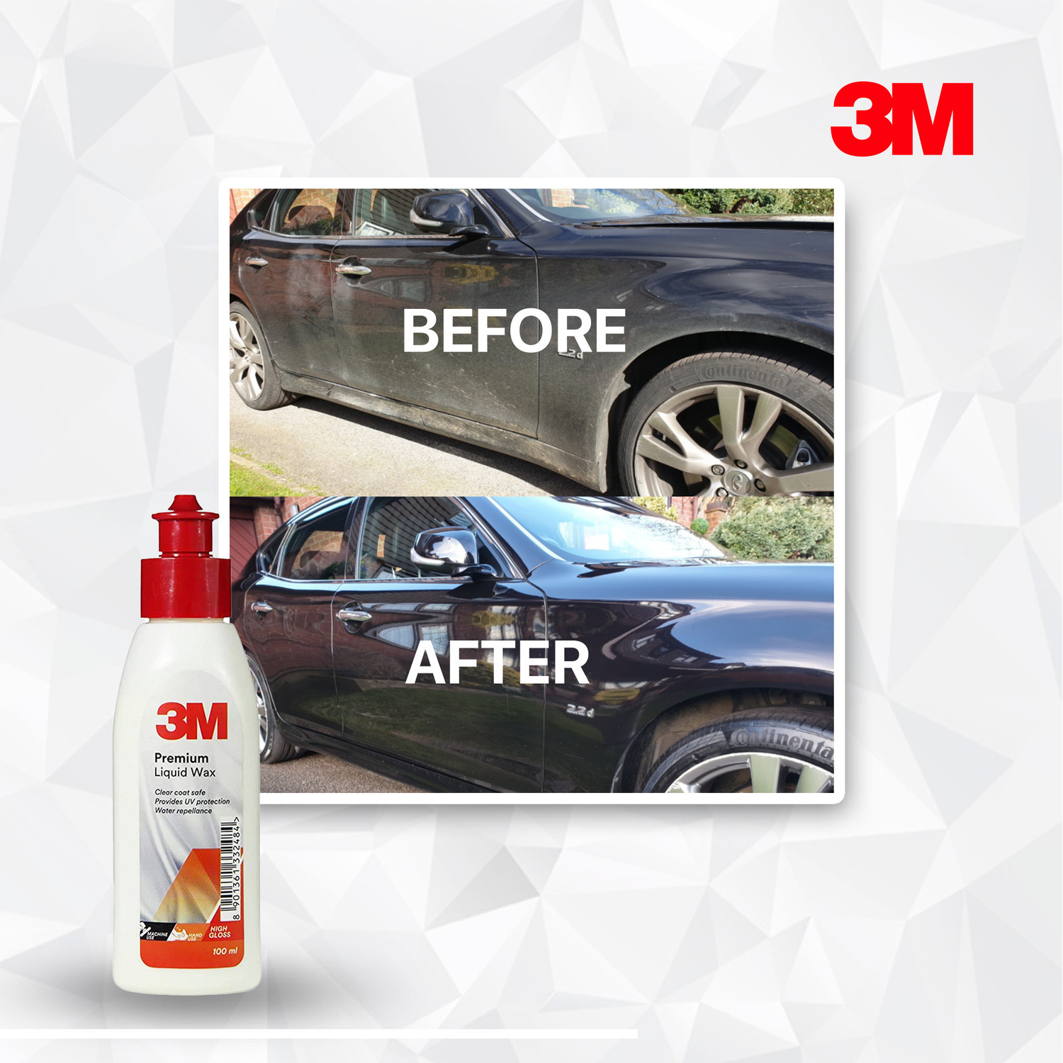 Image of 3M Liquid Car Polish for Leather, Dashboard, Metal Parts, Headlight, Exterior, Tyres