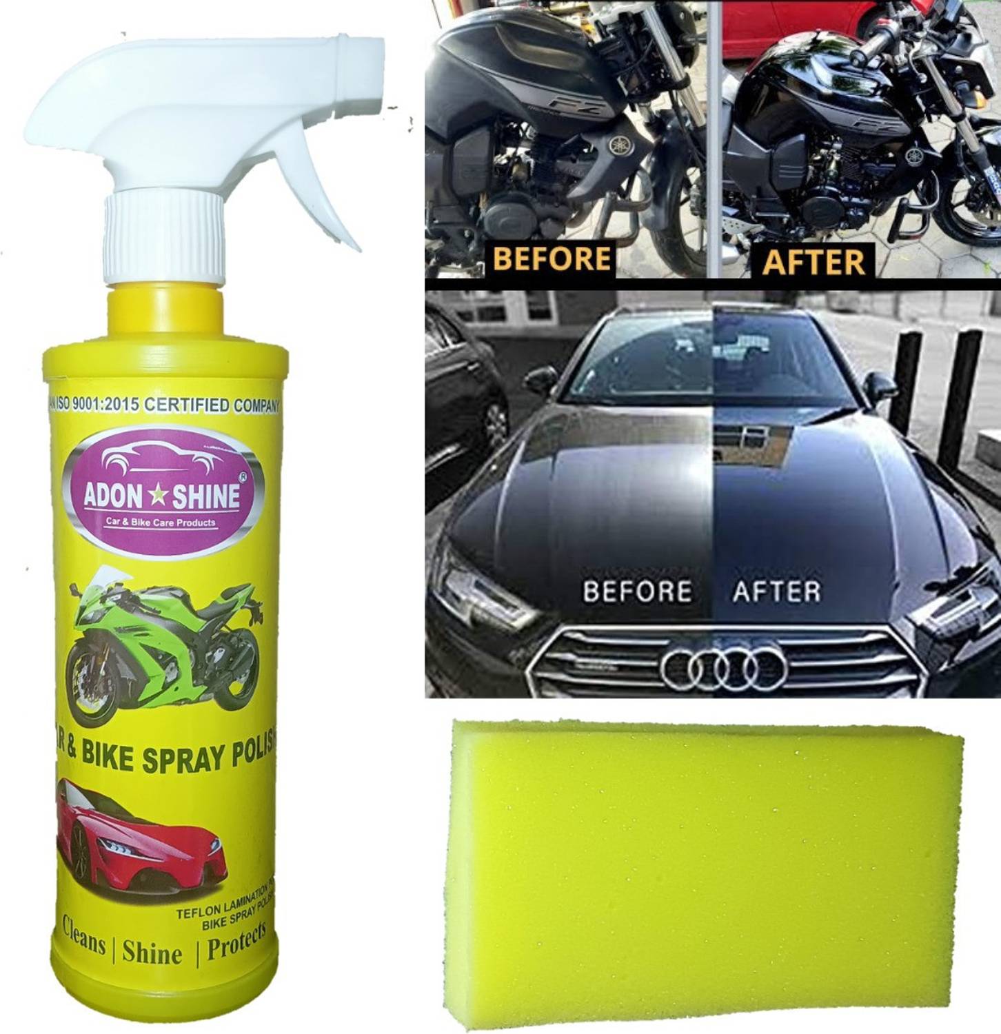 ADON SHINE Liquid Car Polish for Bumper, Chrome Accent, Dashboard, Exterior, Headlight, Leather, Metal Parts, Tyres, Windscreen