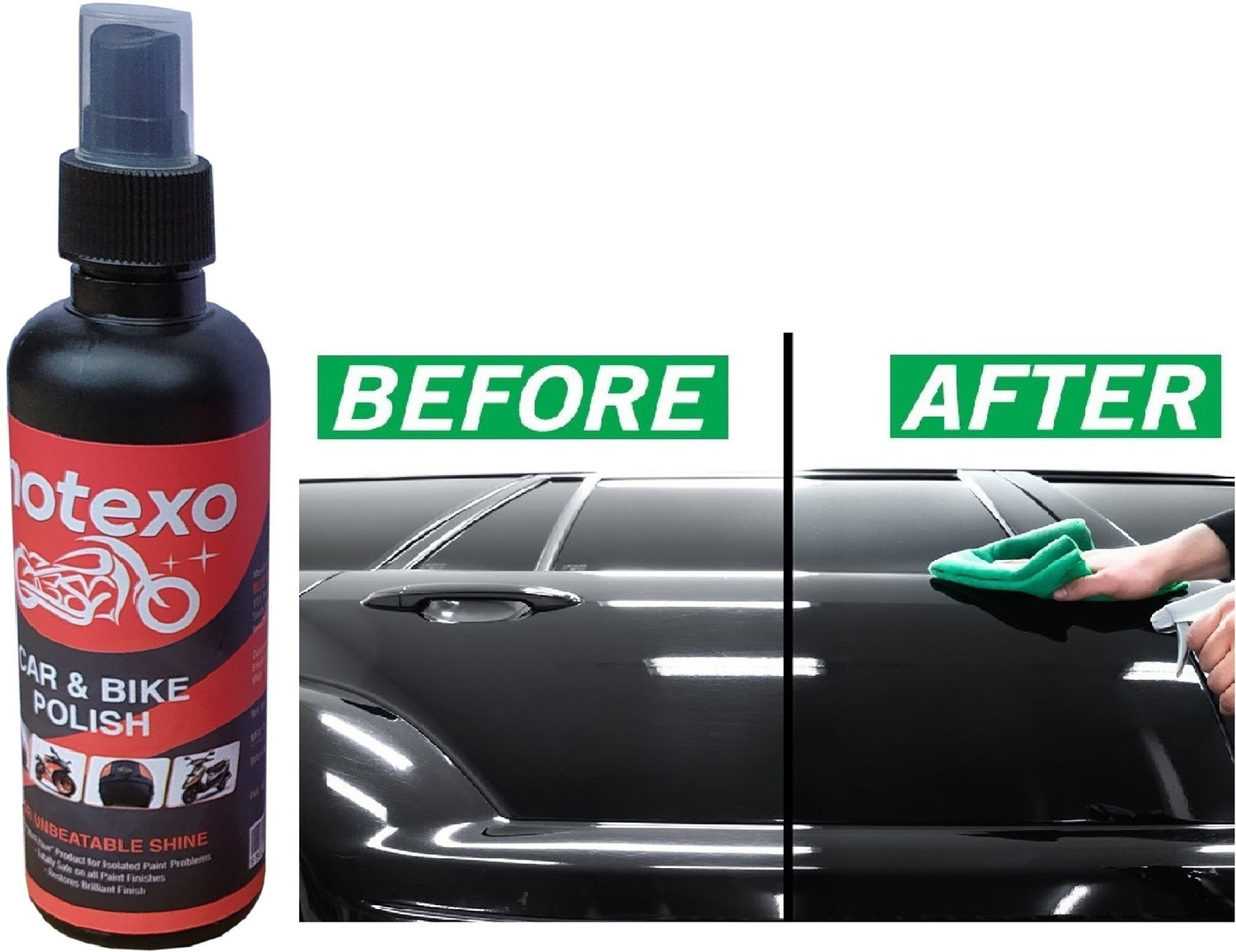 Image of MOTEXO Liquid Car Polish for Dashboard, Chrome Accent, Bumper, Exterior, Headlight, Leather, Metal Parts, Windscreen