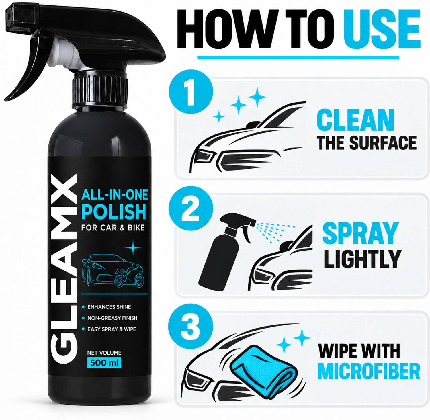 Gleamx Liquid Car Polish for Bumper, Dashboard, Exterior, Leather, - Image 5