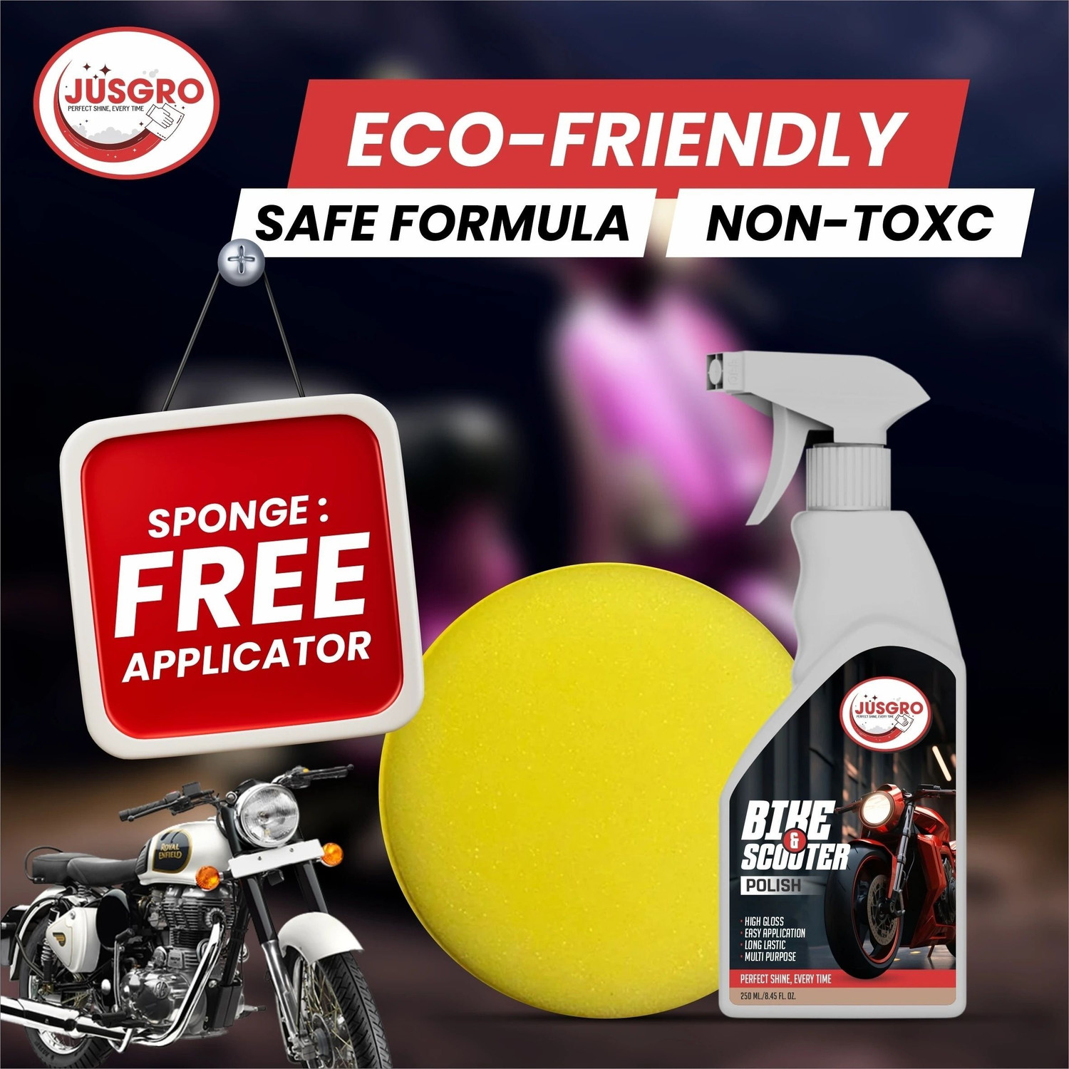 Image of JusGro Liquid Car Polish for Chrome Accent, Bumper, Dashboard, Exterior, Headlight, Leather, Metal Parts, Tyres, Windscreen
