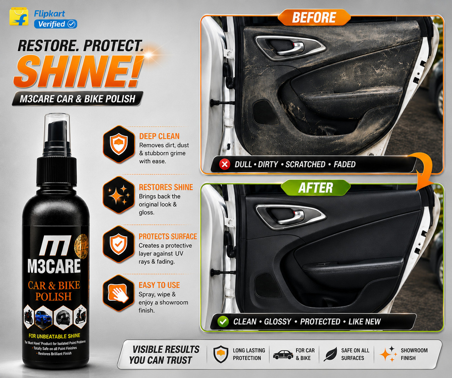 Image of M3CARE Liquid Car Polish for Exterior, Dashboard