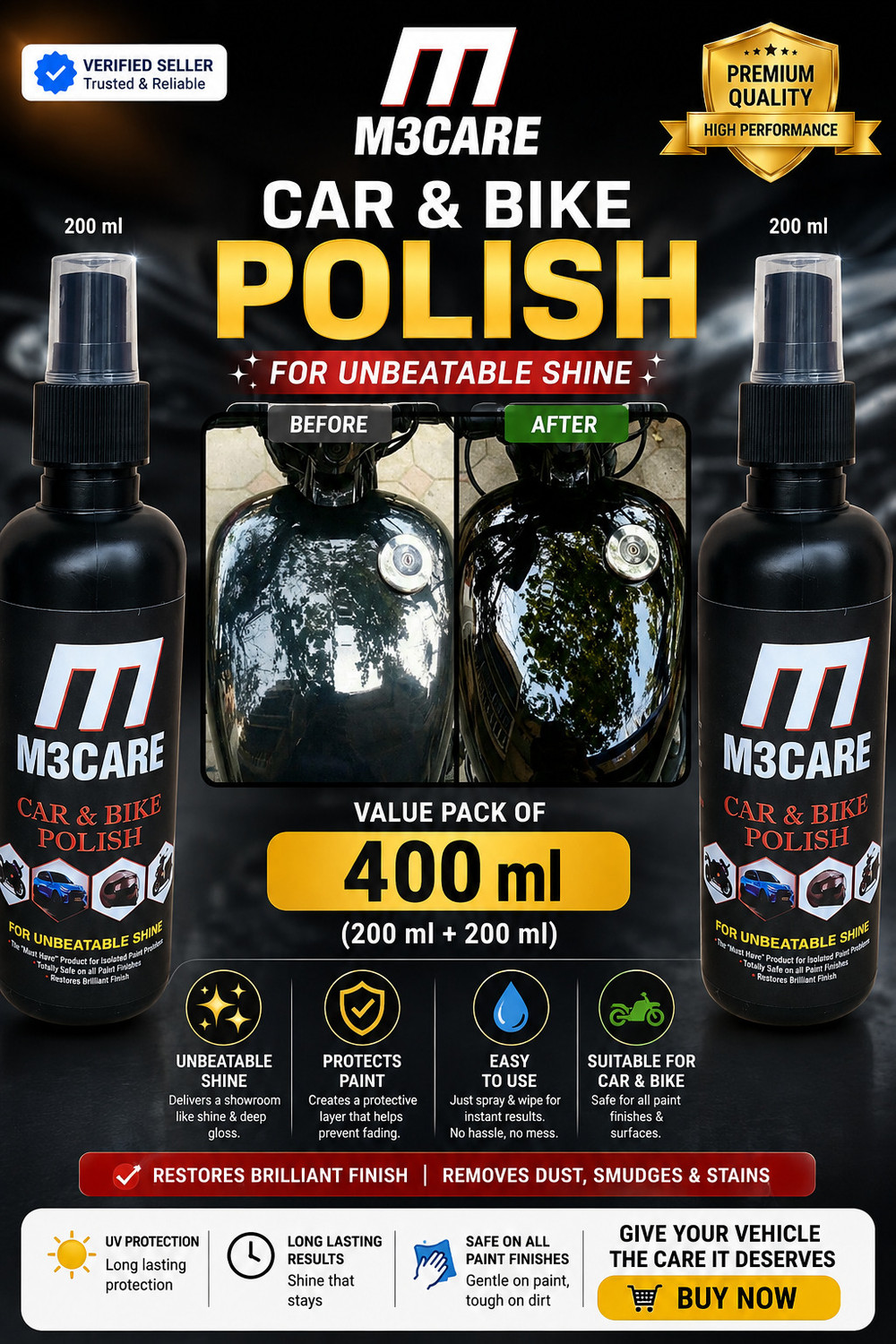 Image of M3CARE Liquid Car Polish for Exterior, Dashboard