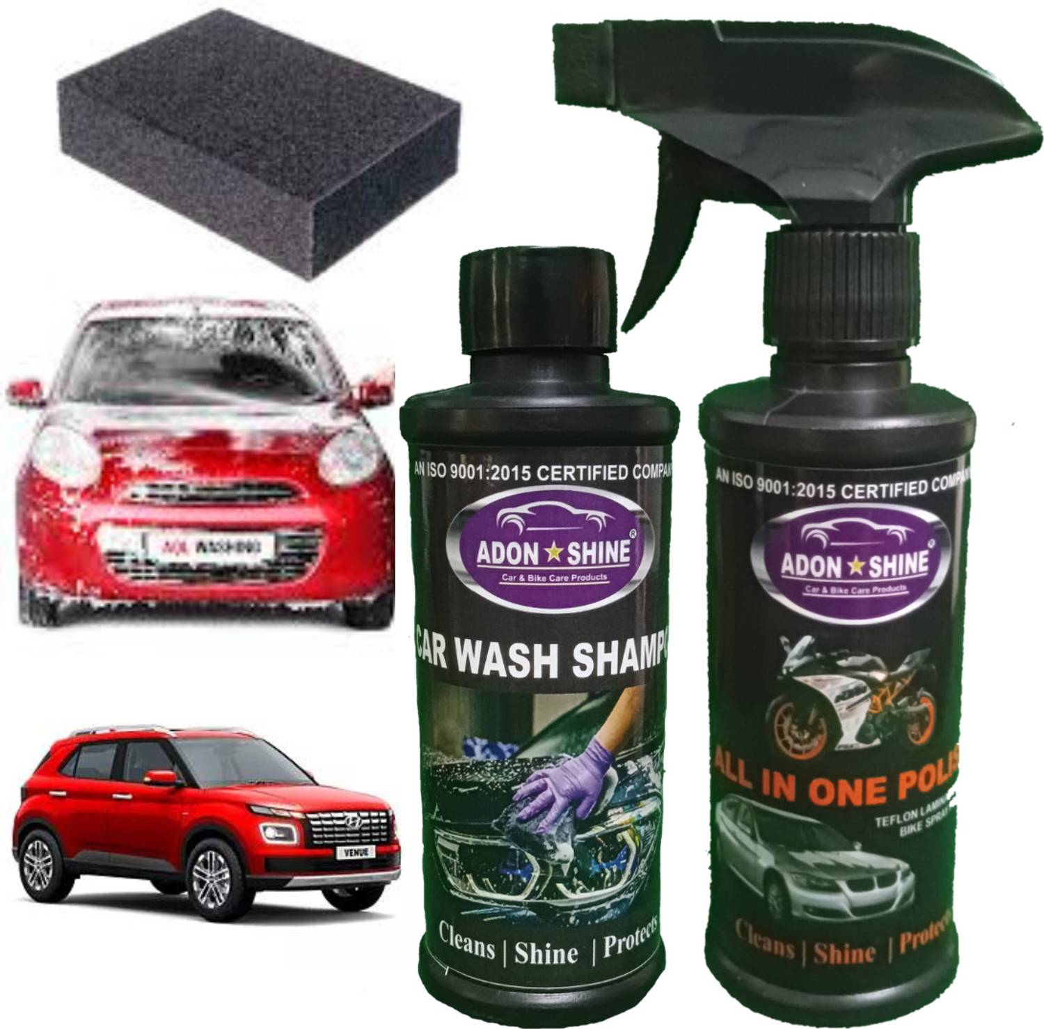 ADON SHINE Liquid Car Polish for Dashboard, Bumper, Exterior, Chrome Accent, Leather, Tyres, Metal Parts