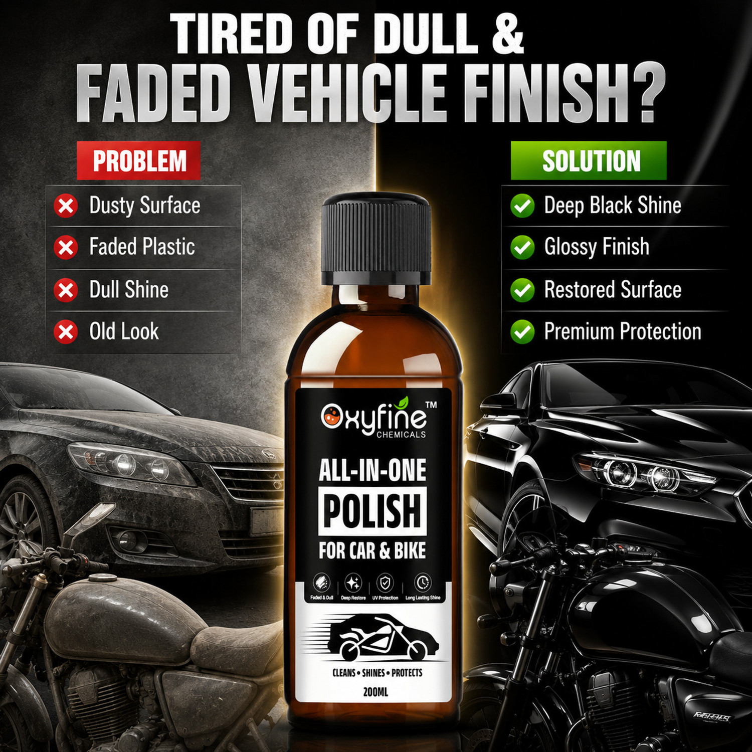 Image of Oxyfine Chemicals Liquid Car Polish for Dashboard, Exterior, Tyres, Metal Parts, Leather