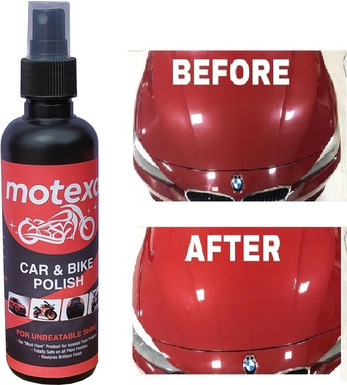 Image of MOTEXO Liquid Car Polish for Tyres, Chrome Accent, Dashboard, Exterior, Bumper, Leather, Windscreen, Metal Parts