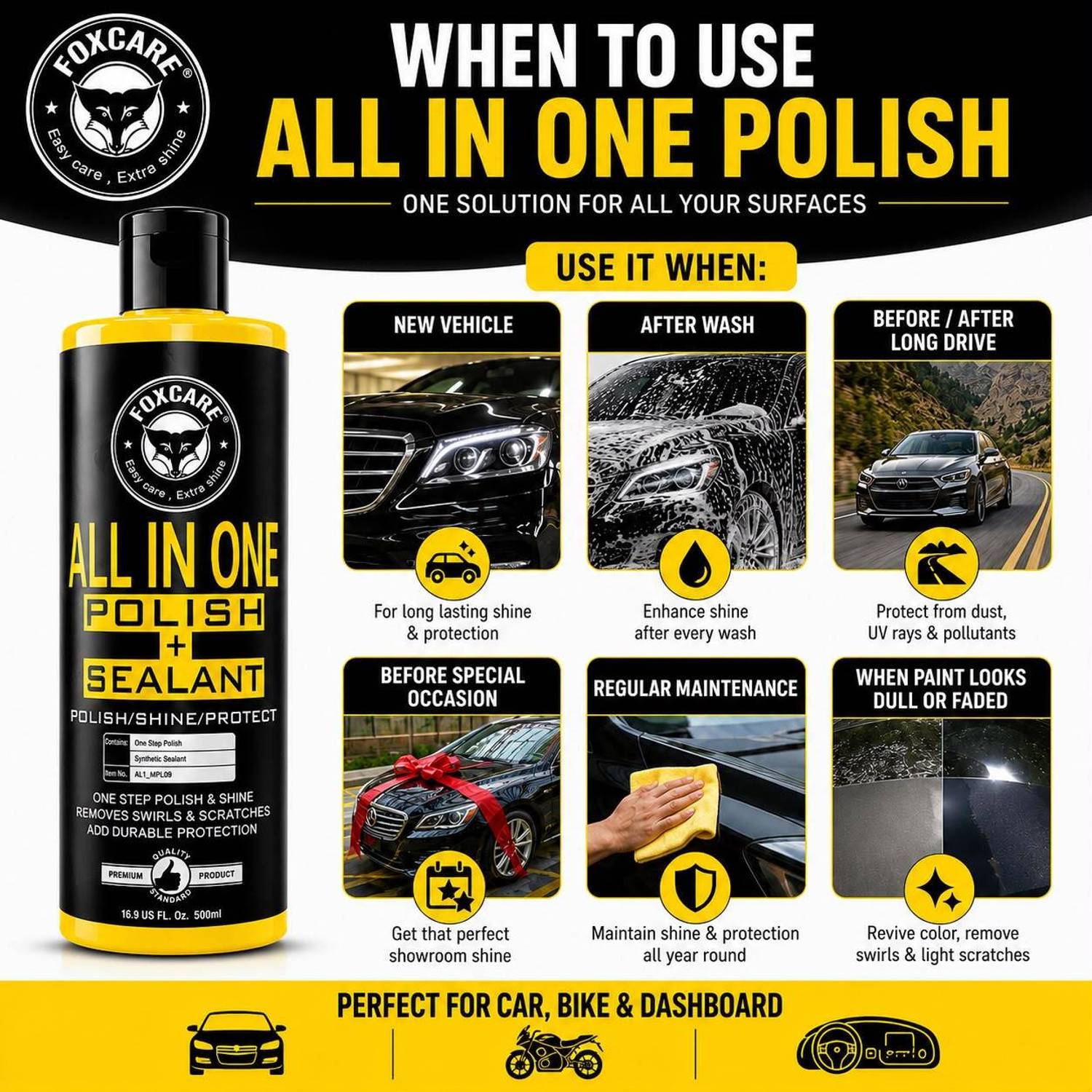 FOXCARE Liquid Car Polish for Dashboard, Exterior, Tyres - Image 5