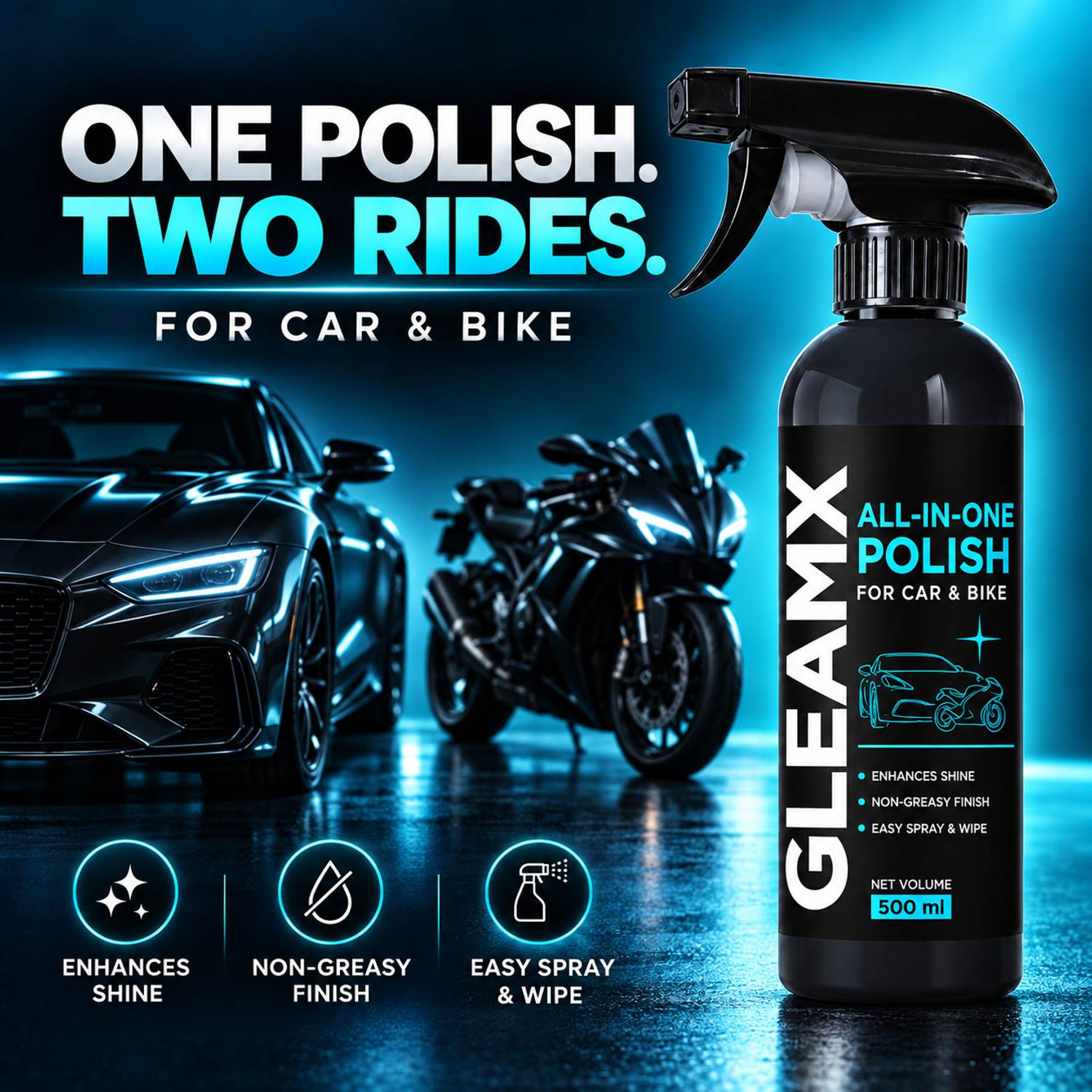 Gleamx Liquid Car Polish for Bumper, Dashboard, Exterior, Leather, - Image 2