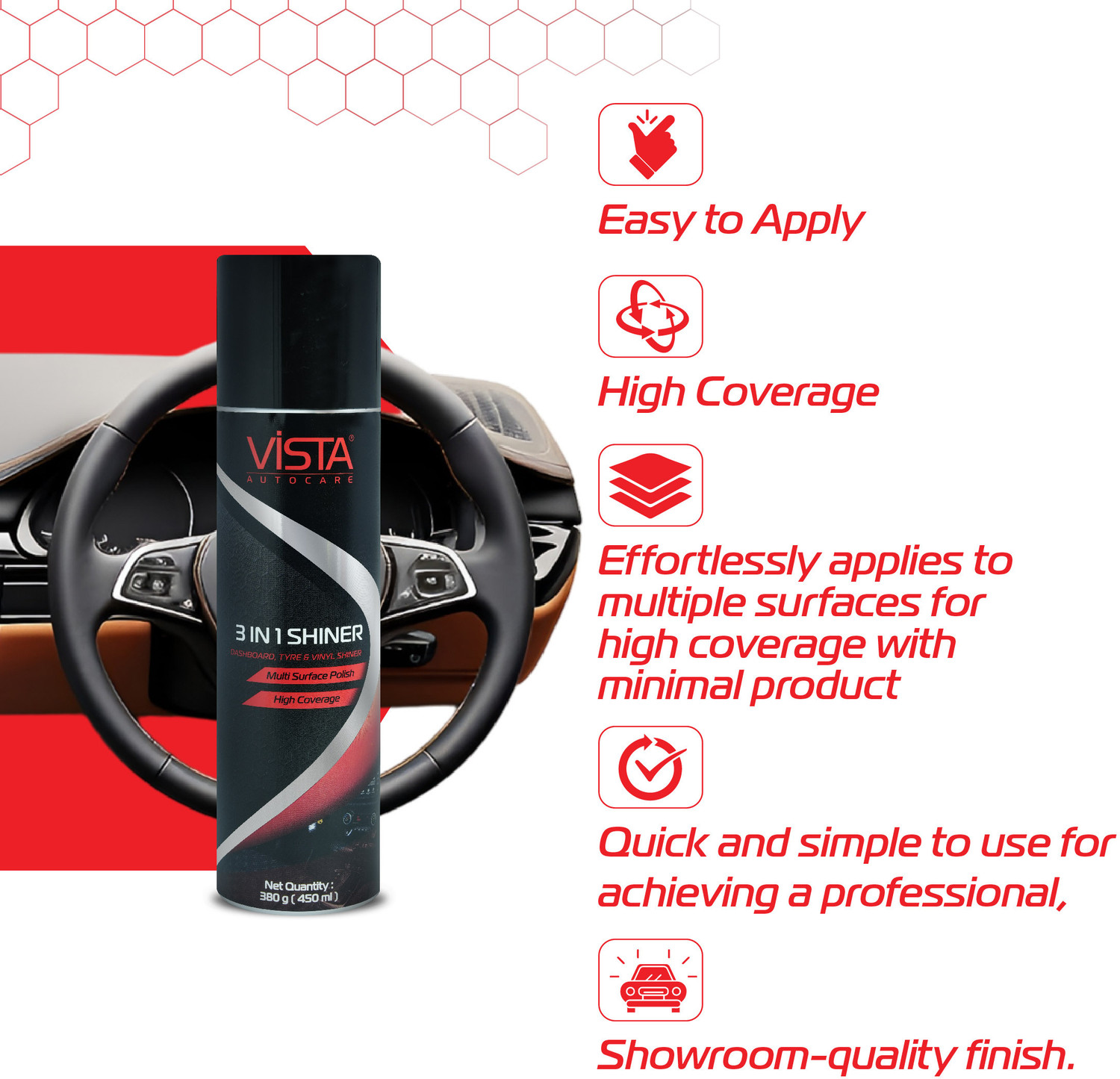 Image of Vista Auto Care Liquid Car Polish for Dashboard, Bumper, Tyres, Exterior, Leather