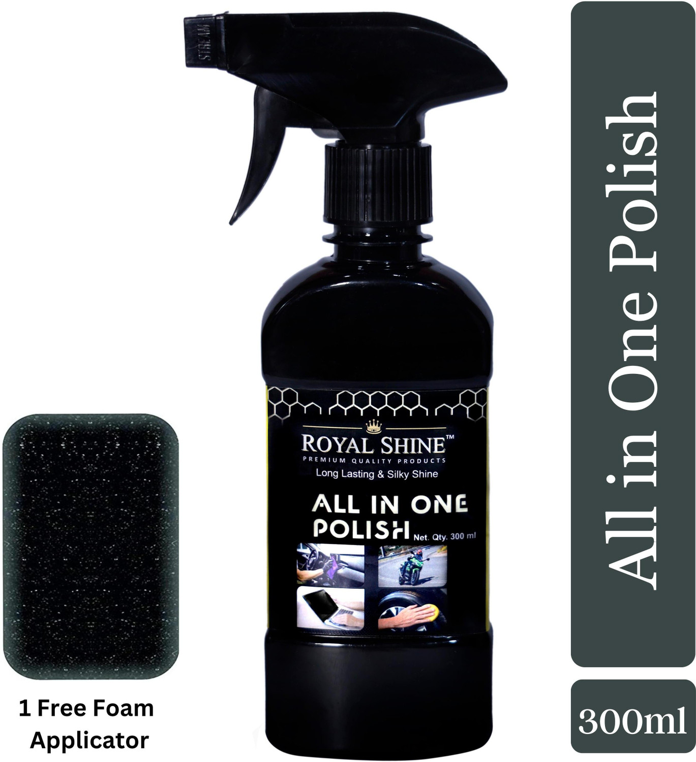 Image of Royal Shine Liquid Car Polish for Bumper, Chrome Accent, Dashboard, Exterior, Headlight, Leather, Metal Parts, Tyres