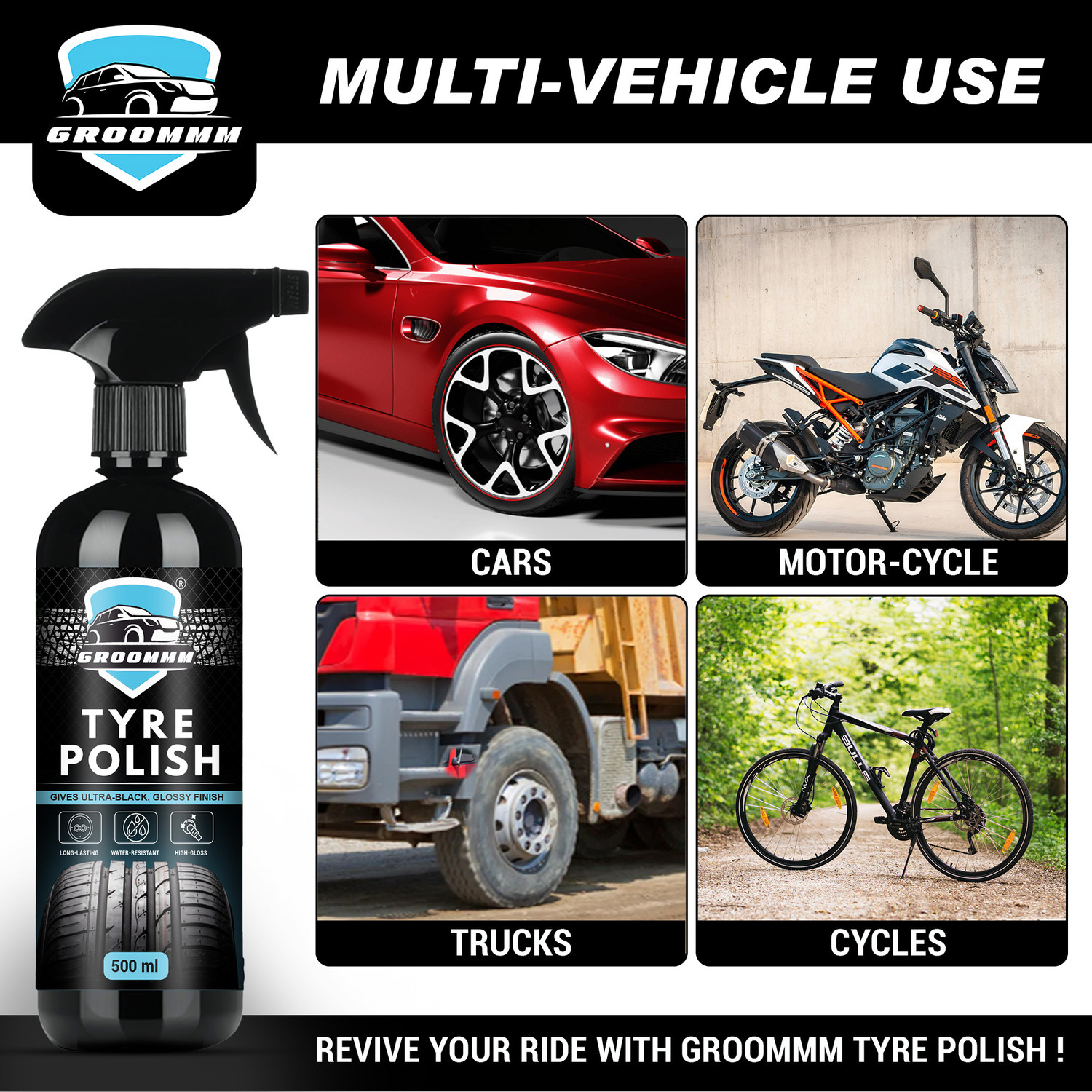 Image of Groommm Liquid Car Polish for Tyres