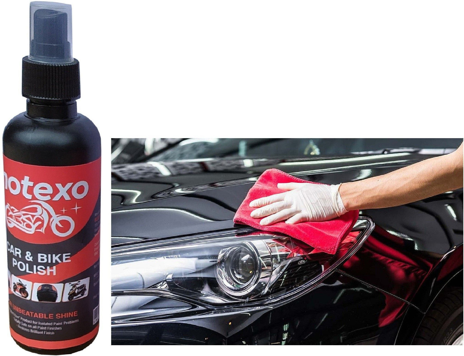 Image of MOTEXO Liquid Car Polish for Leather, Dashboard, Exterior, Tyres, Metal Parts, Windscreen, Chrome Accent, Bumper