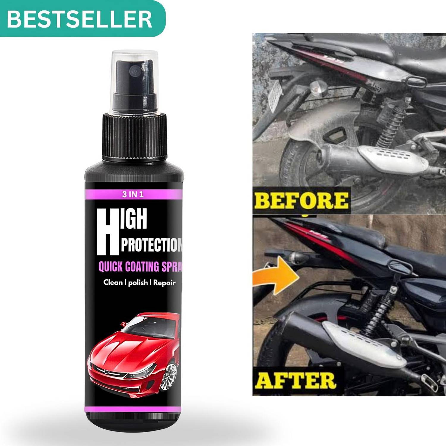 BUBBLEX Liquid Car Polish for Bumper, Dashboard, Chrome Accent, Exterior, Headlight, Leather, Tyres, Windscreen