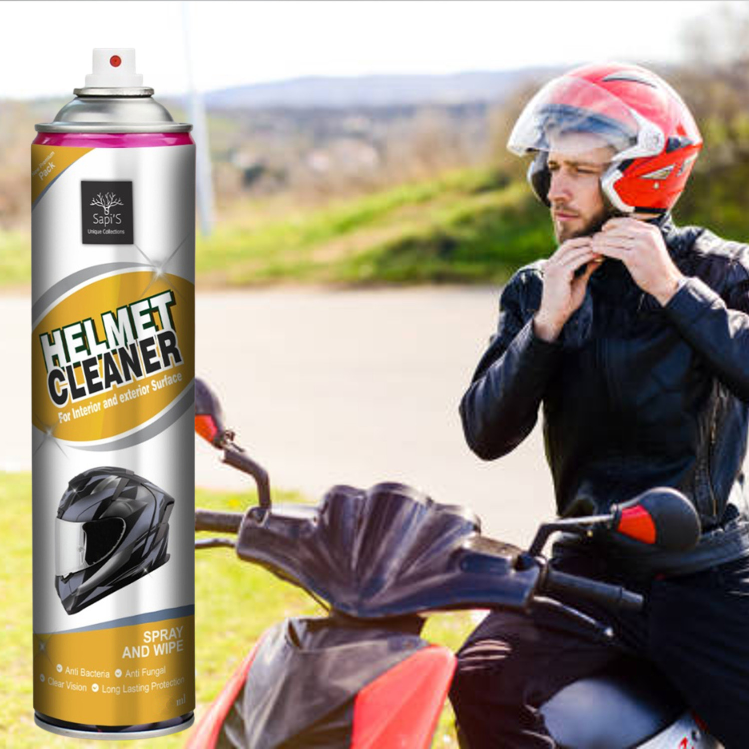 Image of SAPI'S Helemt Cleaner 500ml Helmet Cleaning Foam Spray 500ml for Bike & Motorcycle Helmets Vehicle Interior Cleaner
