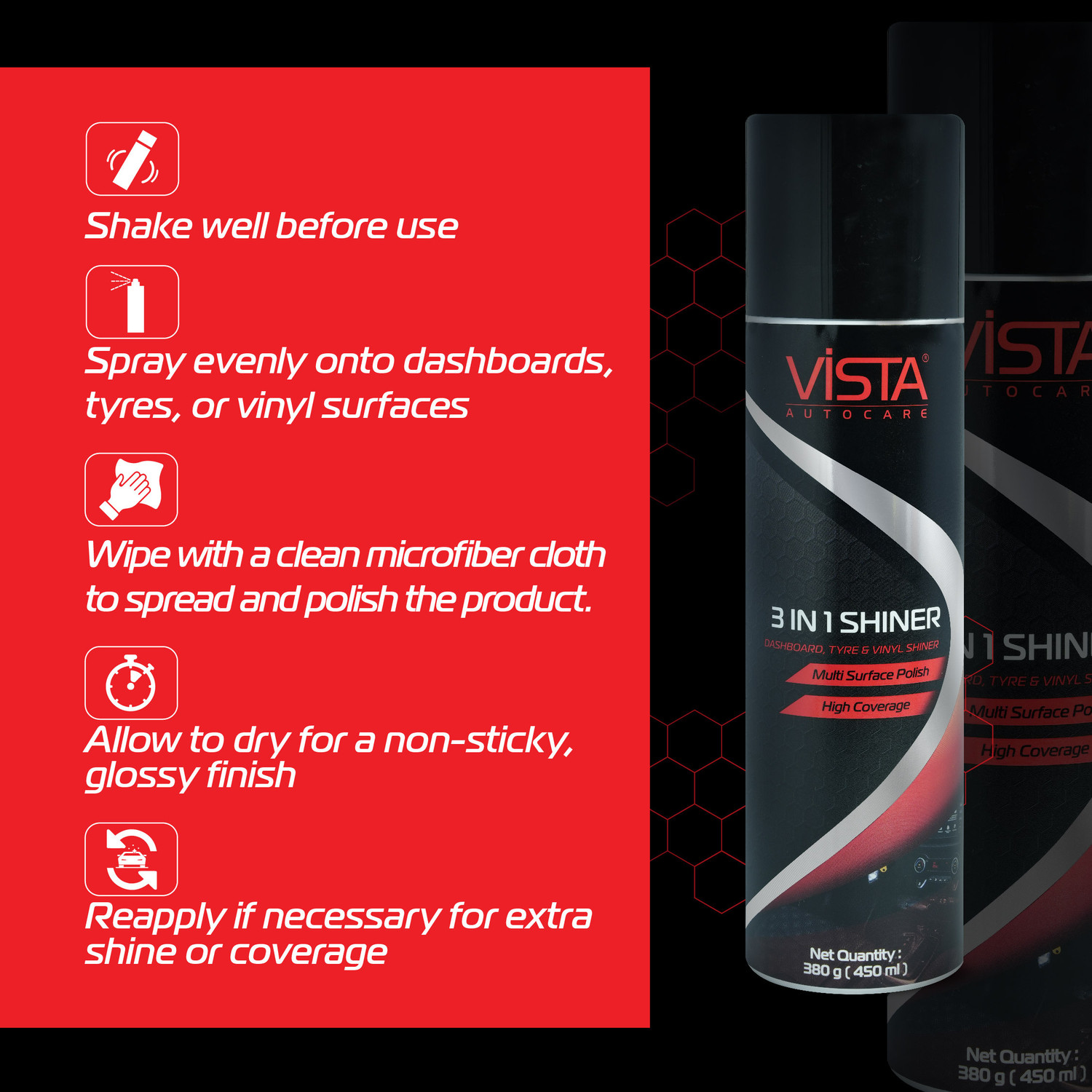 Image of Vista Auto Care Liquid Car Polish for Dashboard, Bumper, Tyres, Exterior, Leather