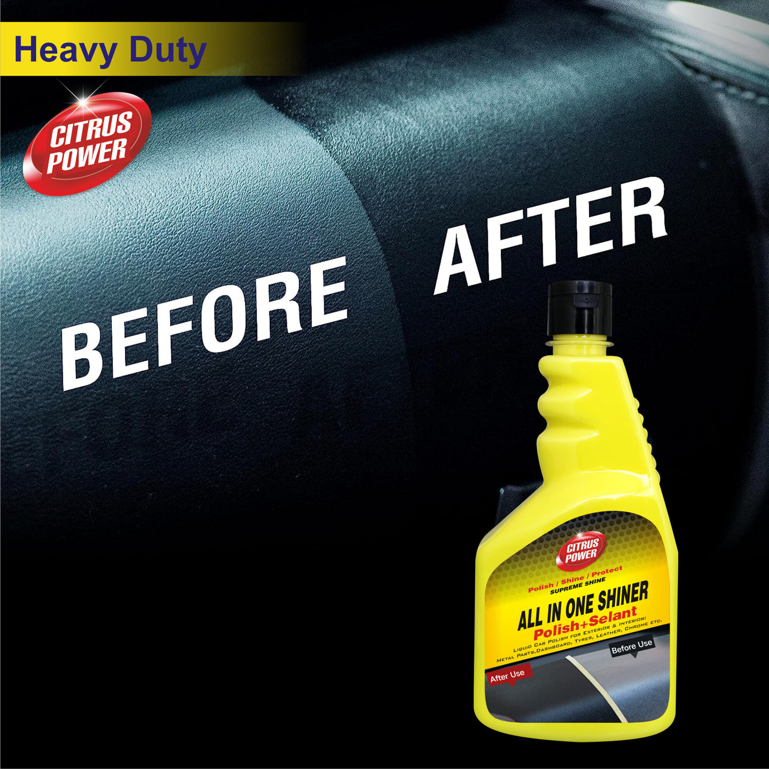 Image of CITRUS POWER Liquid Car Polish for Bumper, Chrome Accent, Dashboard, Exterior, Headlight, Leather, Metal Parts, Tyres