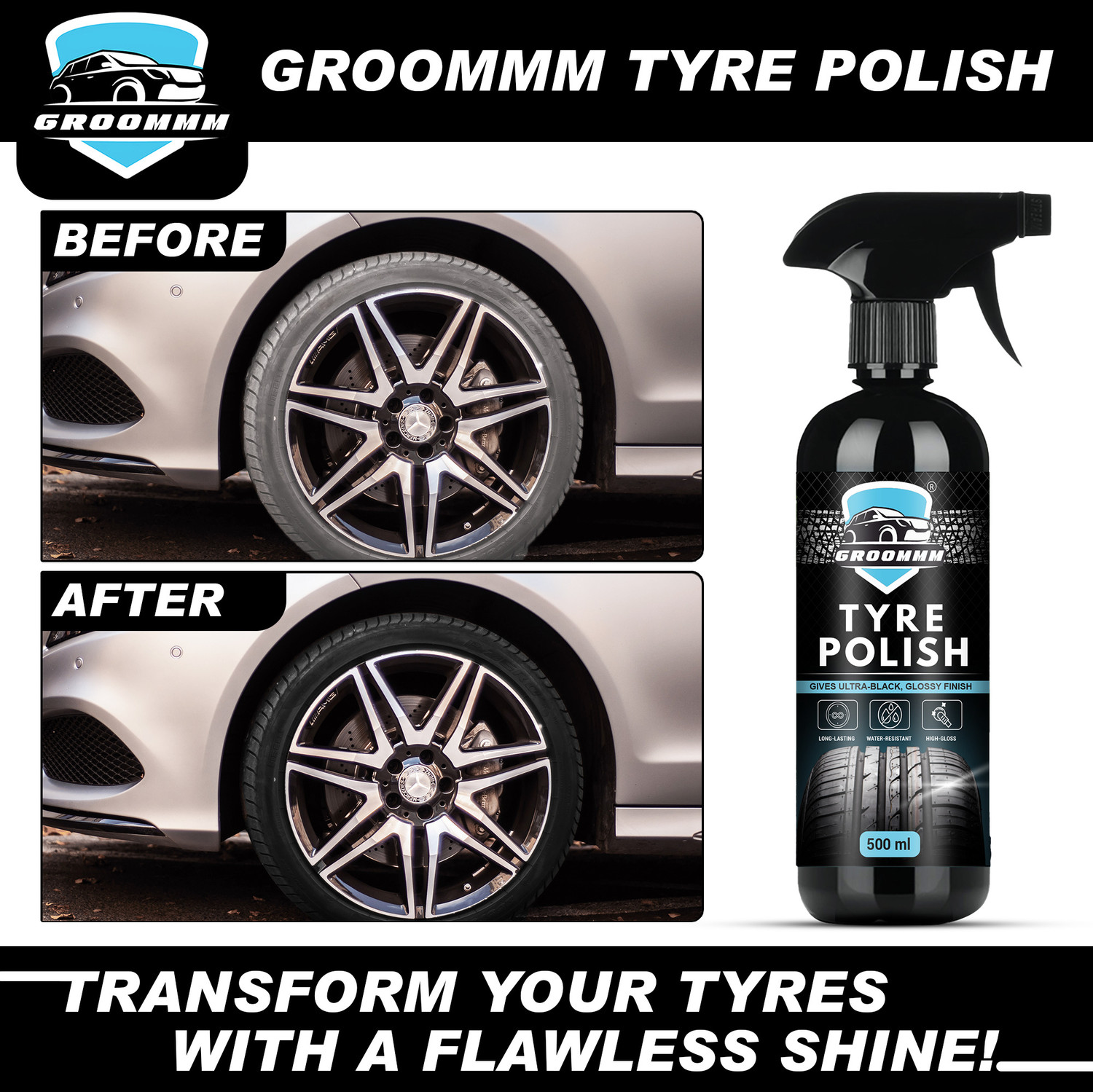 Image of Groommm Liquid Car Polish for Tyres