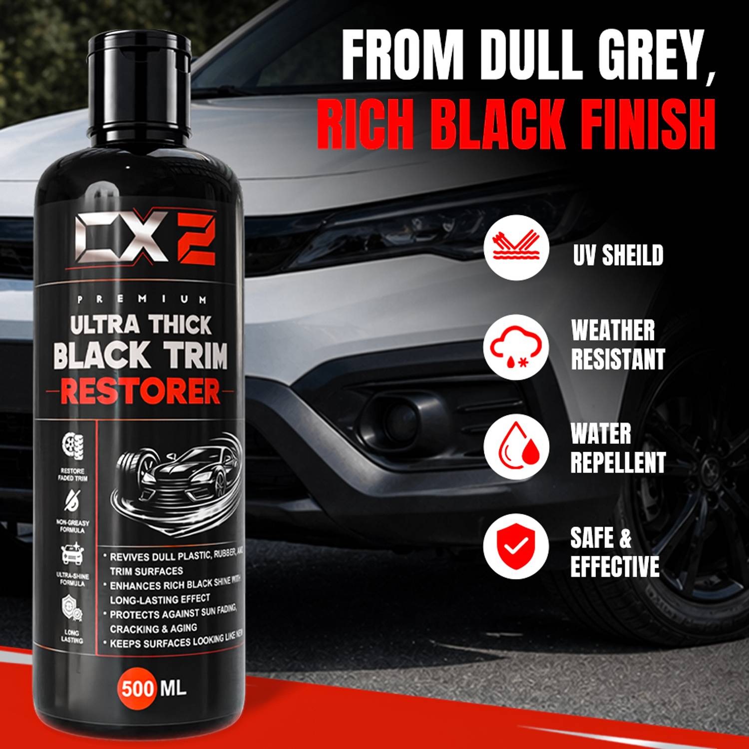CX2 Liquid Car Polish for Bumper, Exterior, Tyres - Image 2