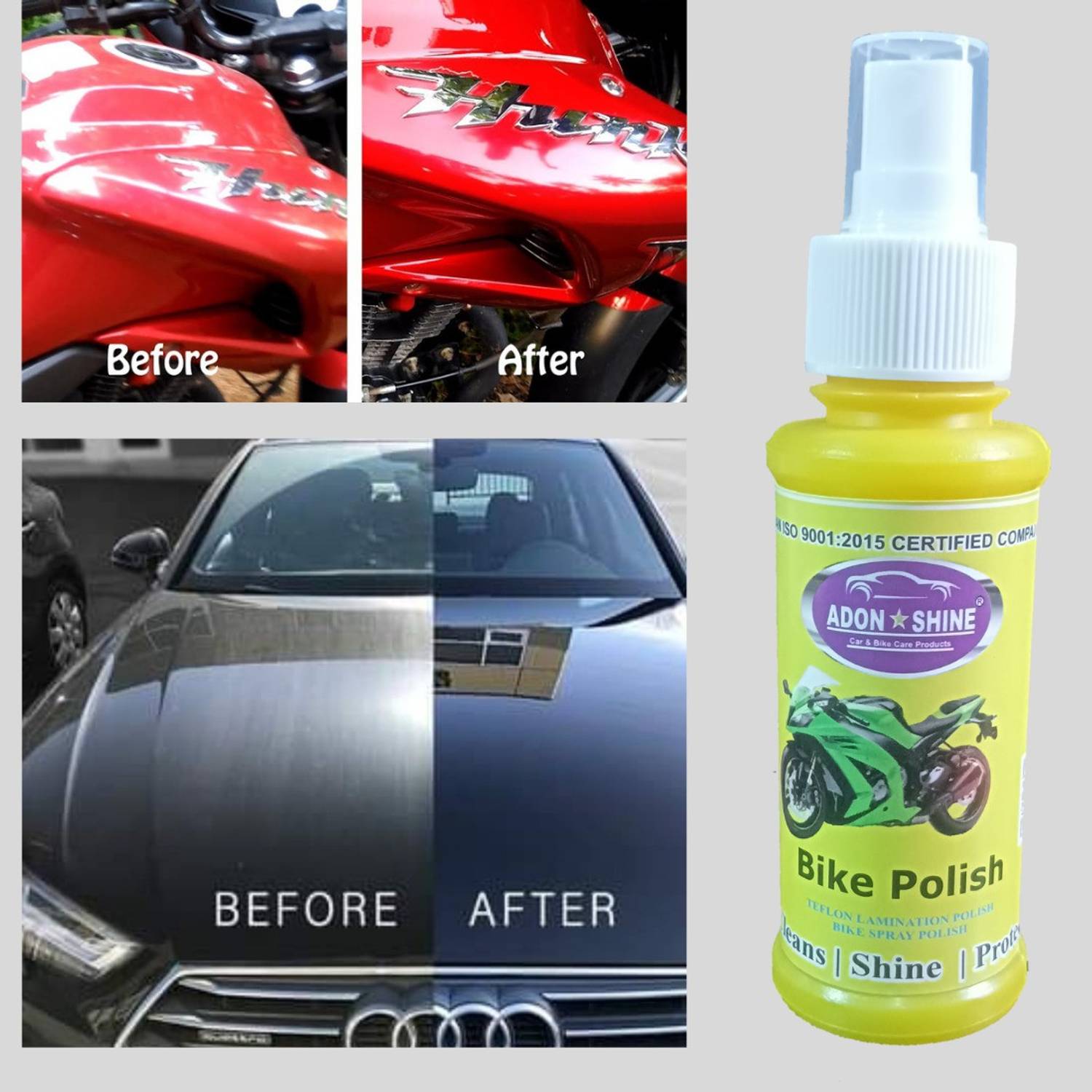 ADON SHINE Liquid Car Polish for Bumper, Chrome Accent, Dashboard, Tyres, Metal Parts, Leather, Headlight, Exterior