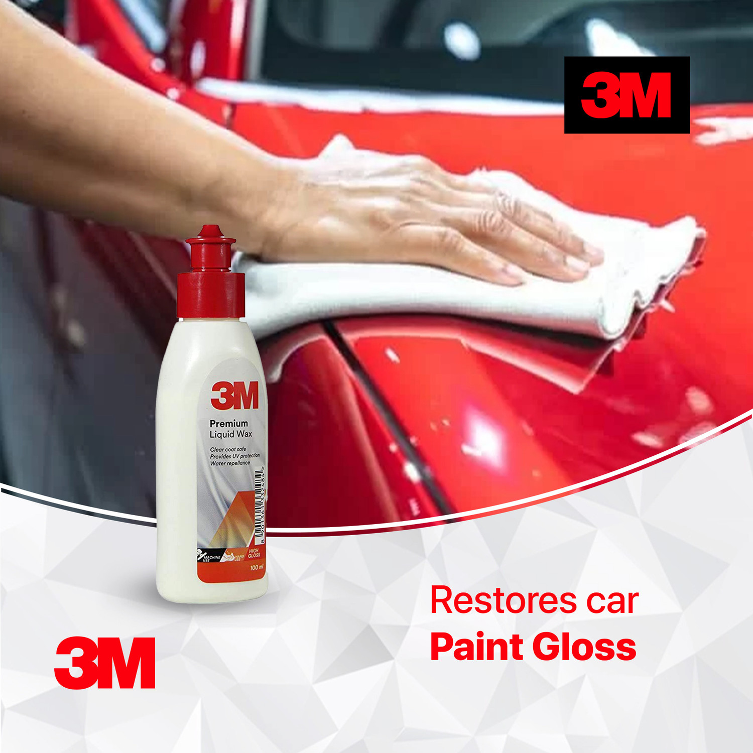 Image of 3M Liquid Car Polish for Leather, Dashboard, Metal Parts, Headlight, Exterior, Tyres