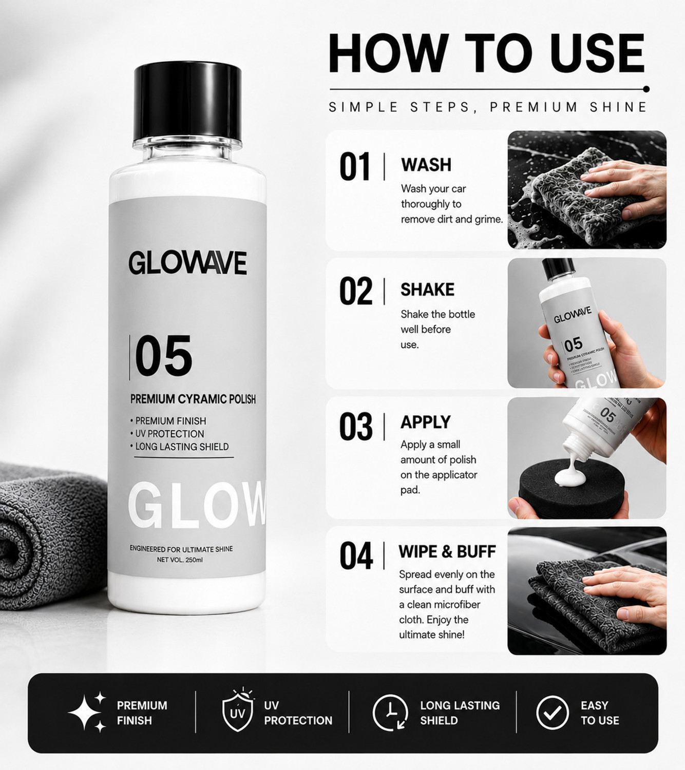 Image of Slate Liquid Car Polish for Bumper, Tyres, Dashboard, Leather, Windscreen