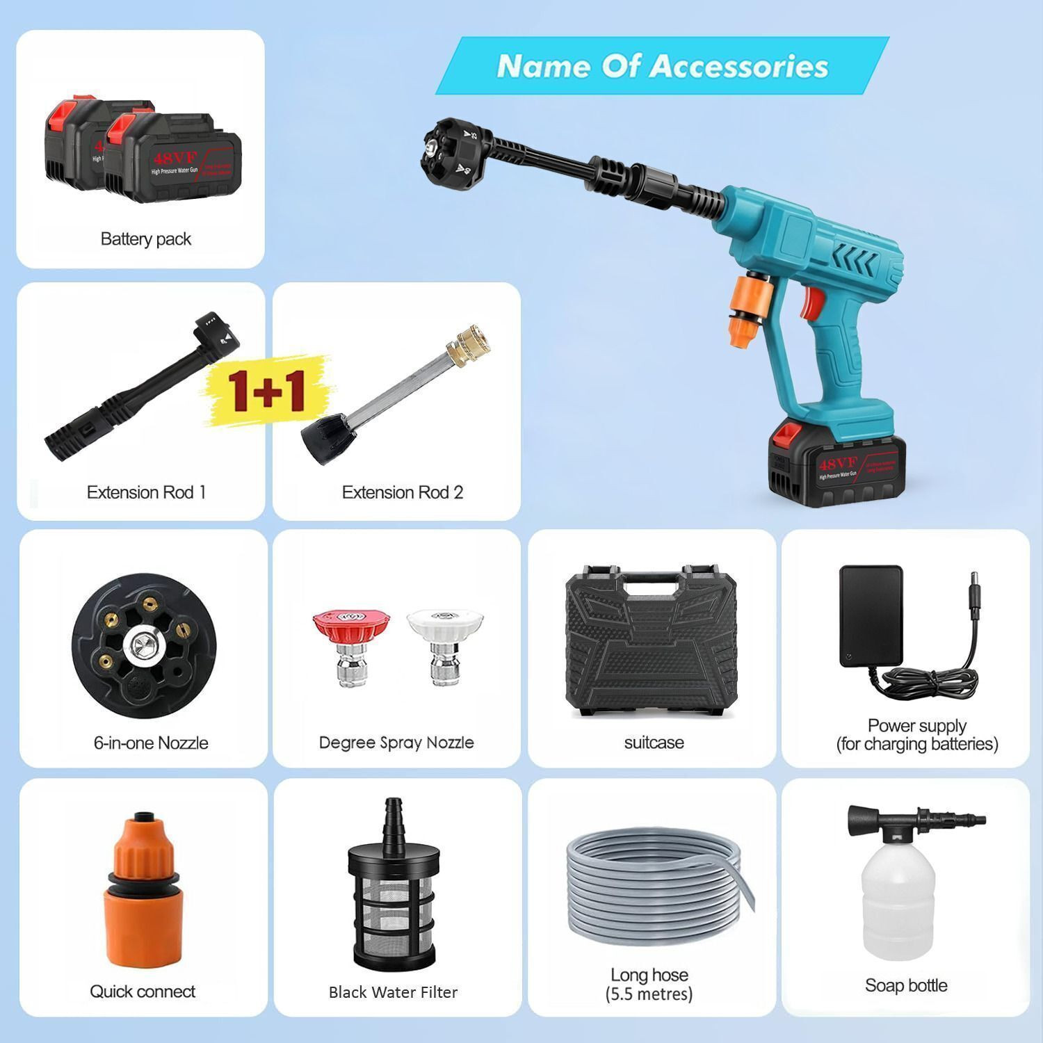 Image of TEXUM TX-BPW Cyan New Wireless 1800 Watt , 60 Bar Rechargeable Battery Pressure Washer
